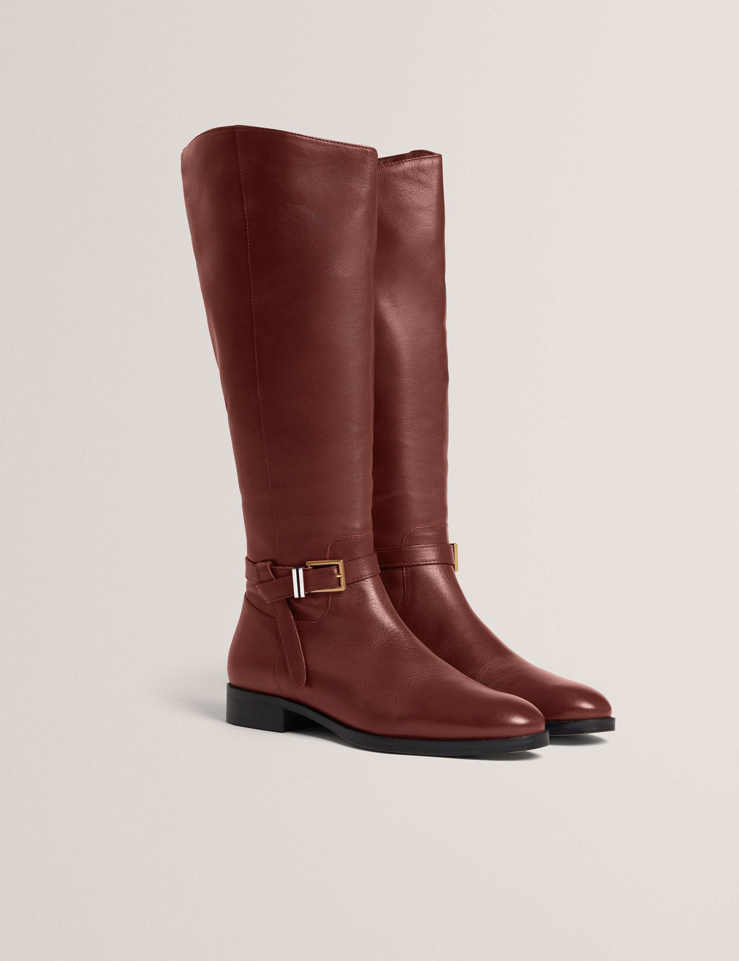 Leather Riding Buckle Flat Knee High Boots 2 of 5
