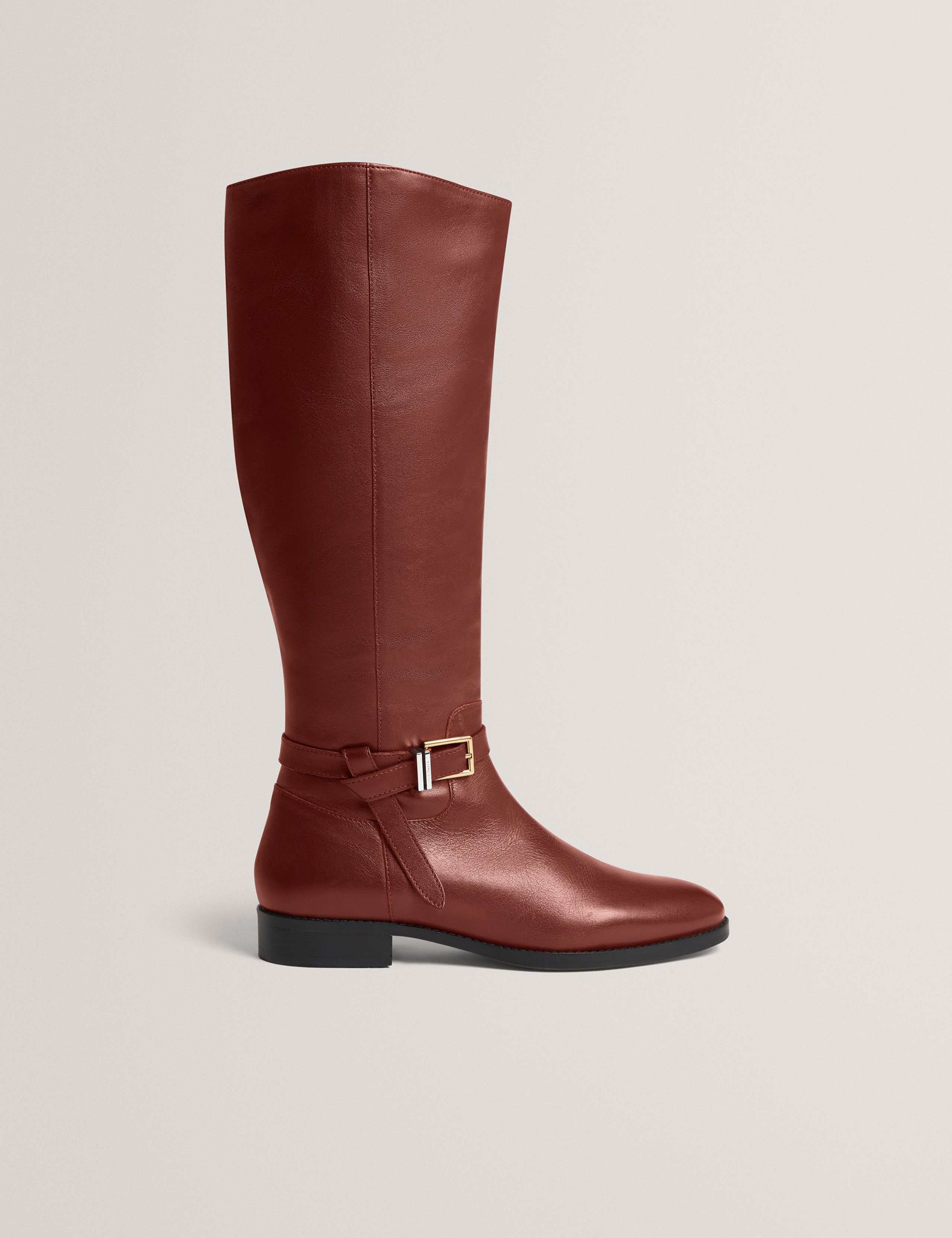 Leather Riding Buckle Flat Knee High Boots 5 of 5