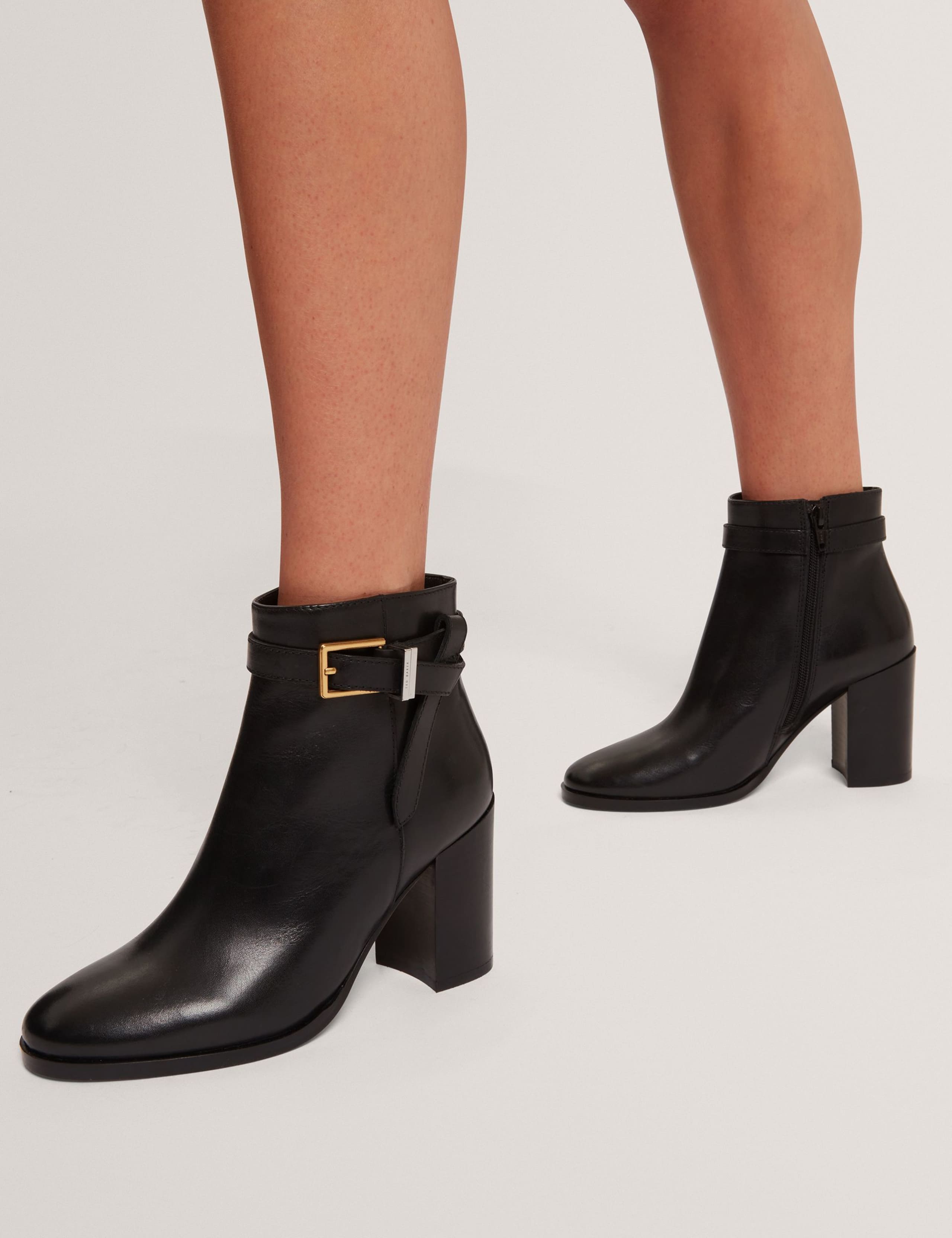Leather Buckle Block Heel Ankle Boots 1 of 4