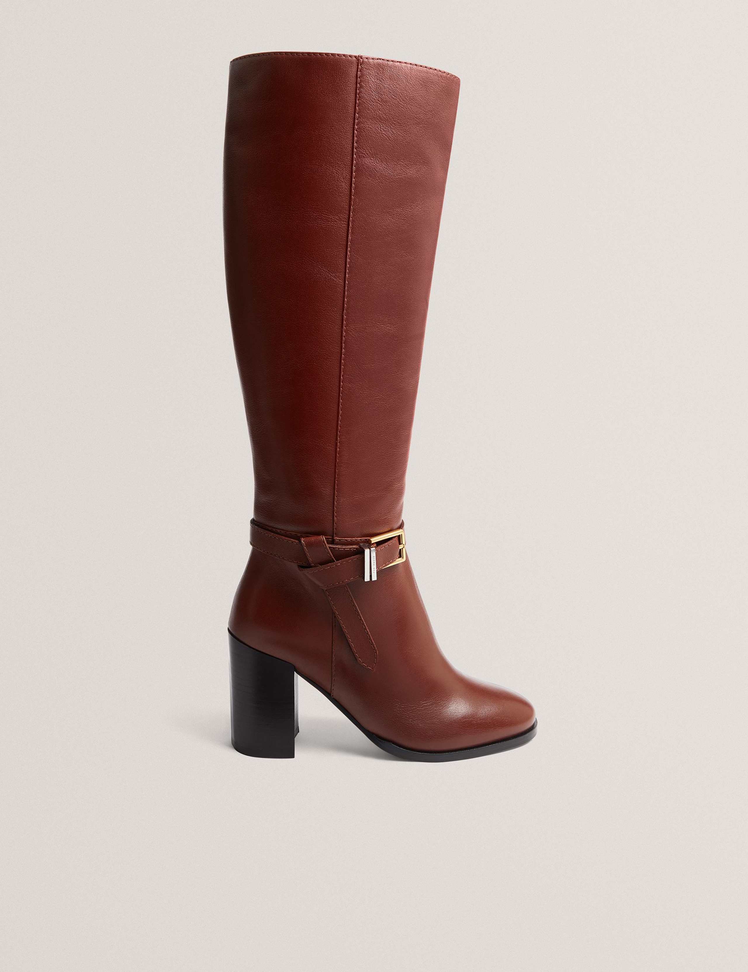 Leather Buckle Block Heel Over the Knee Boots 2 of 4