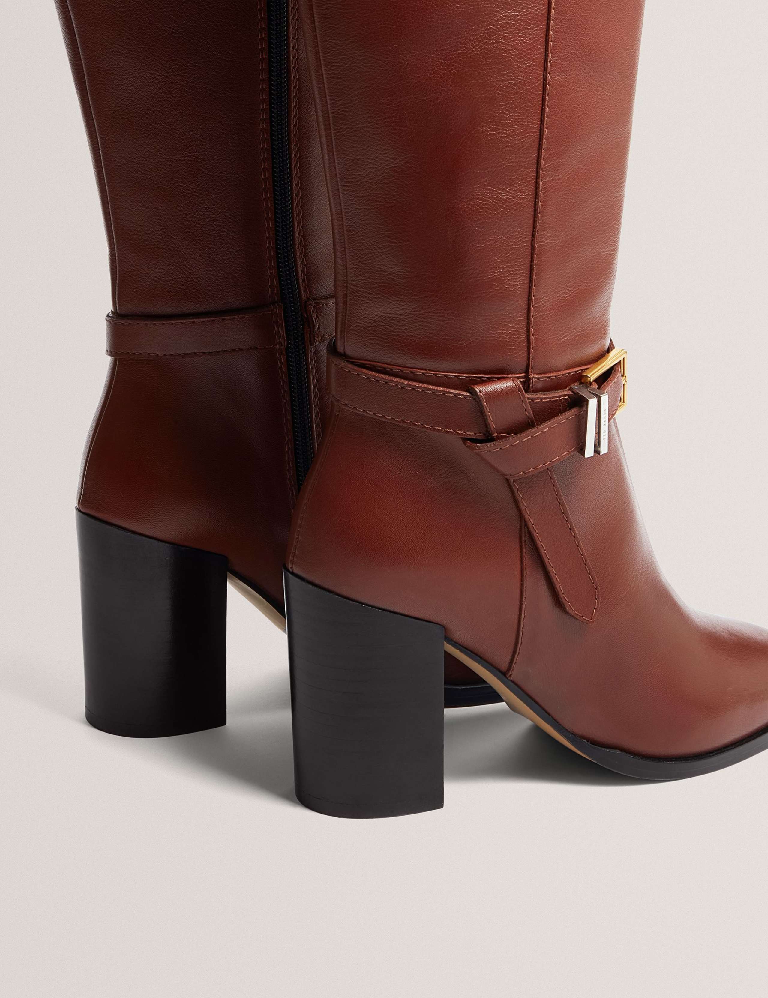 Leather Buckle Block Heel Over the Knee Boots 3 of 4