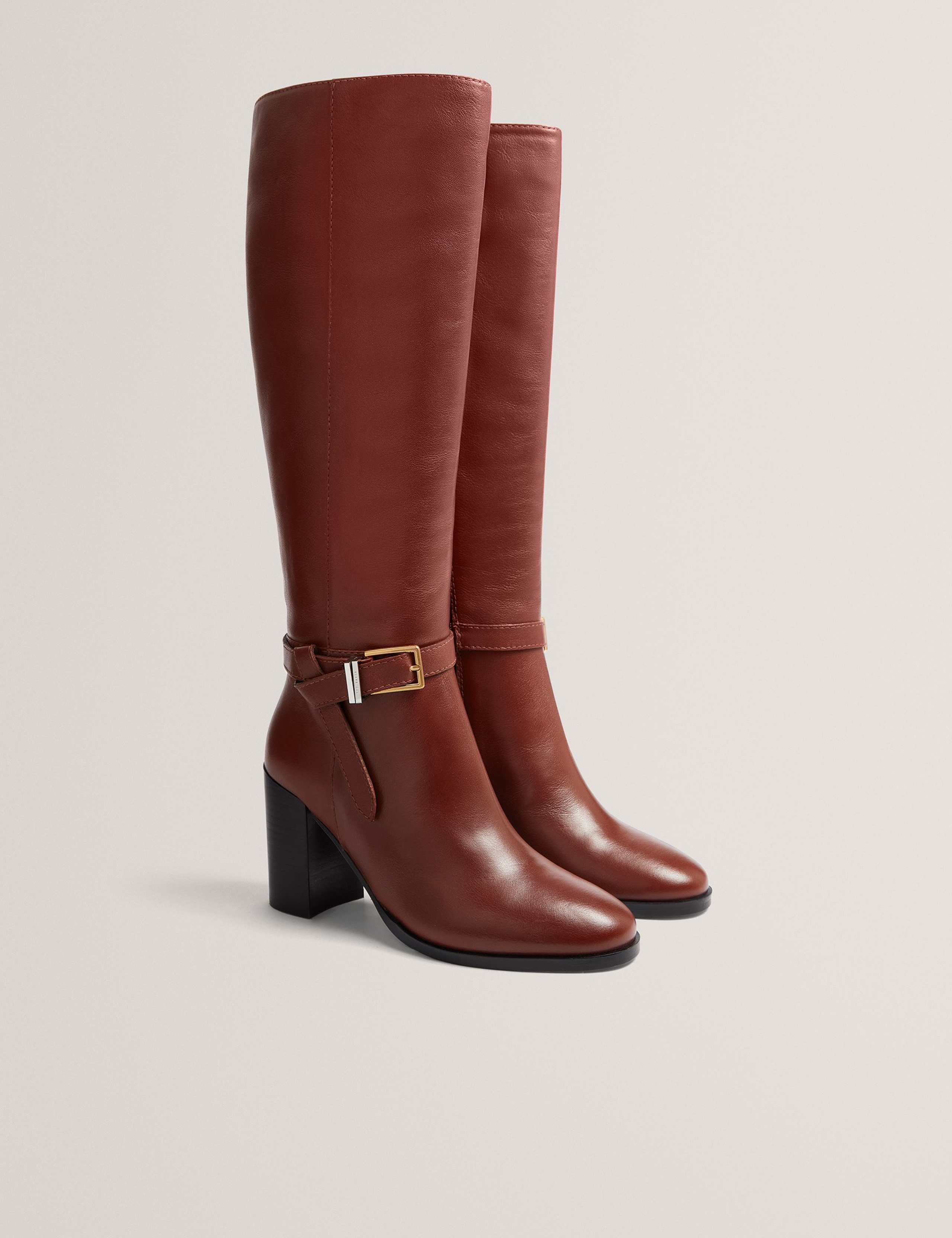 Leather Buckle Block Heel Over the Knee Boots 4 of 4