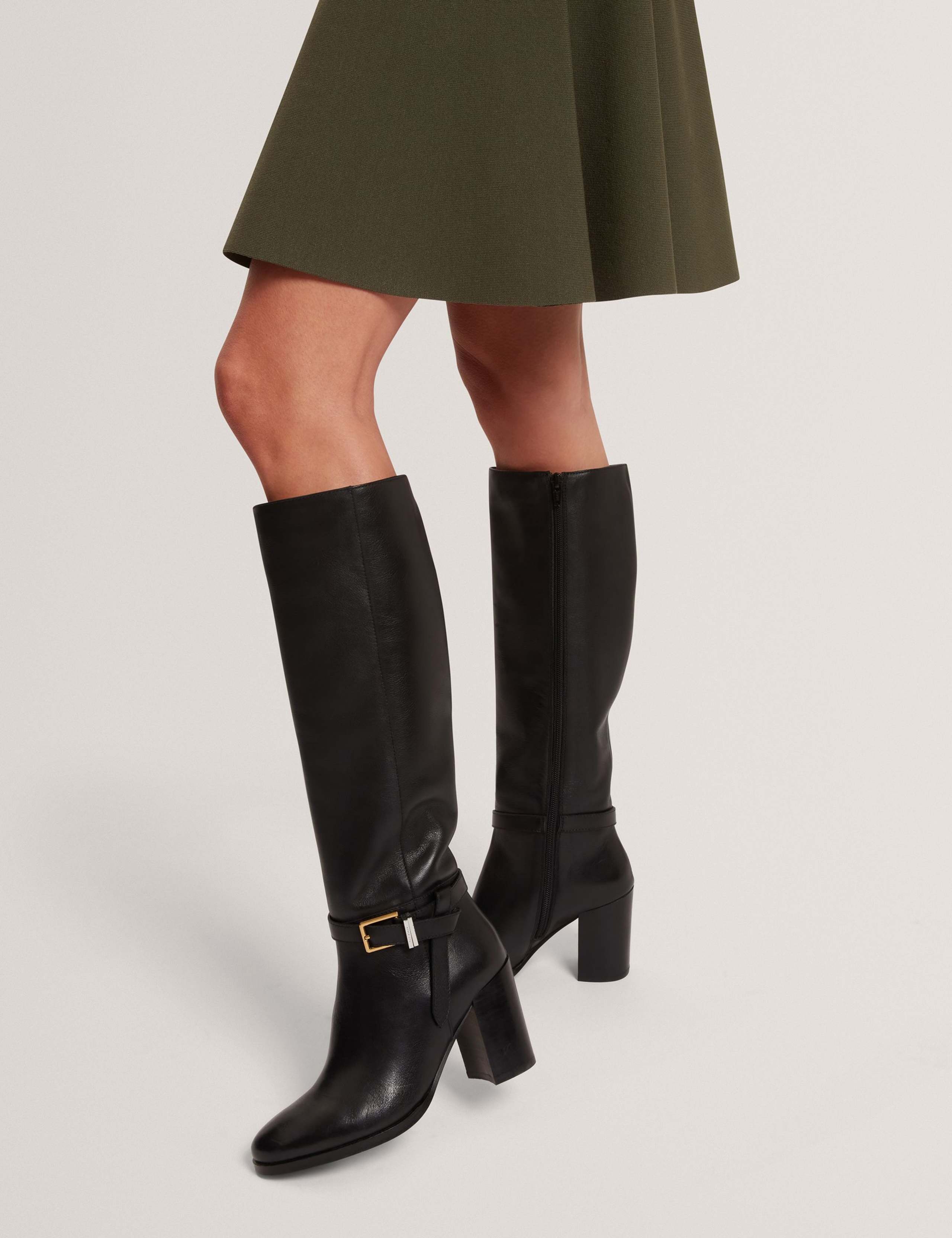 Leather Buckle Block Heel Over the Knee Boots 1 of 4