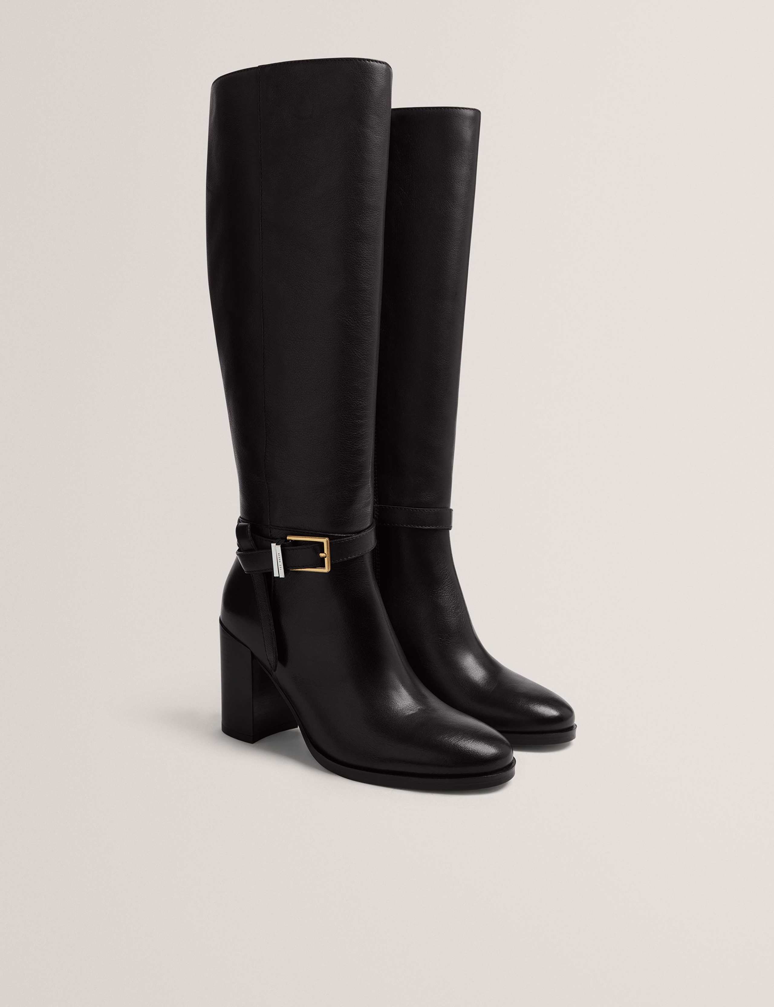 Leather Buckle Block Heel Over the Knee Boots 2 of 4