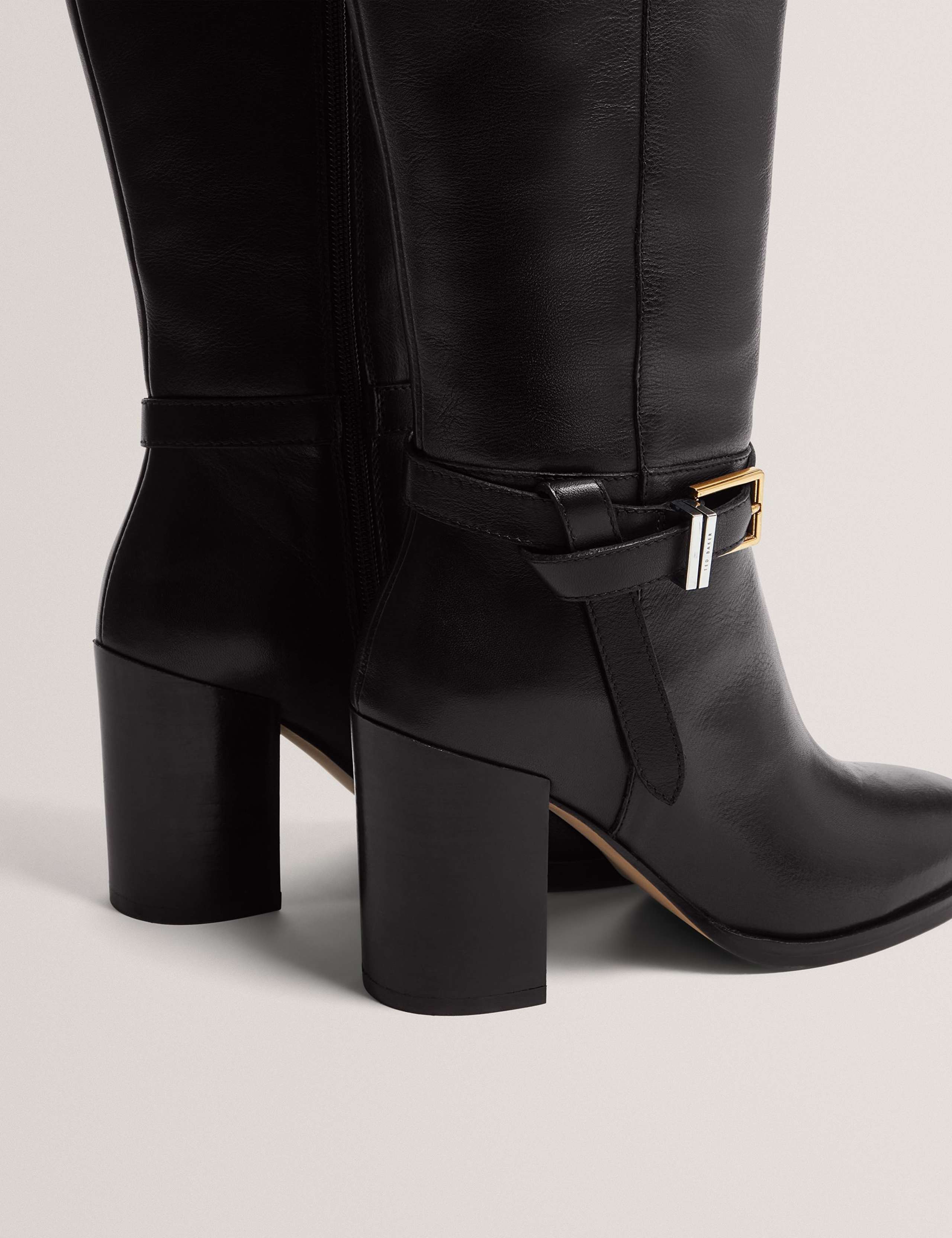 Leather Buckle Block Heel Over the Knee Boots 3 of 4