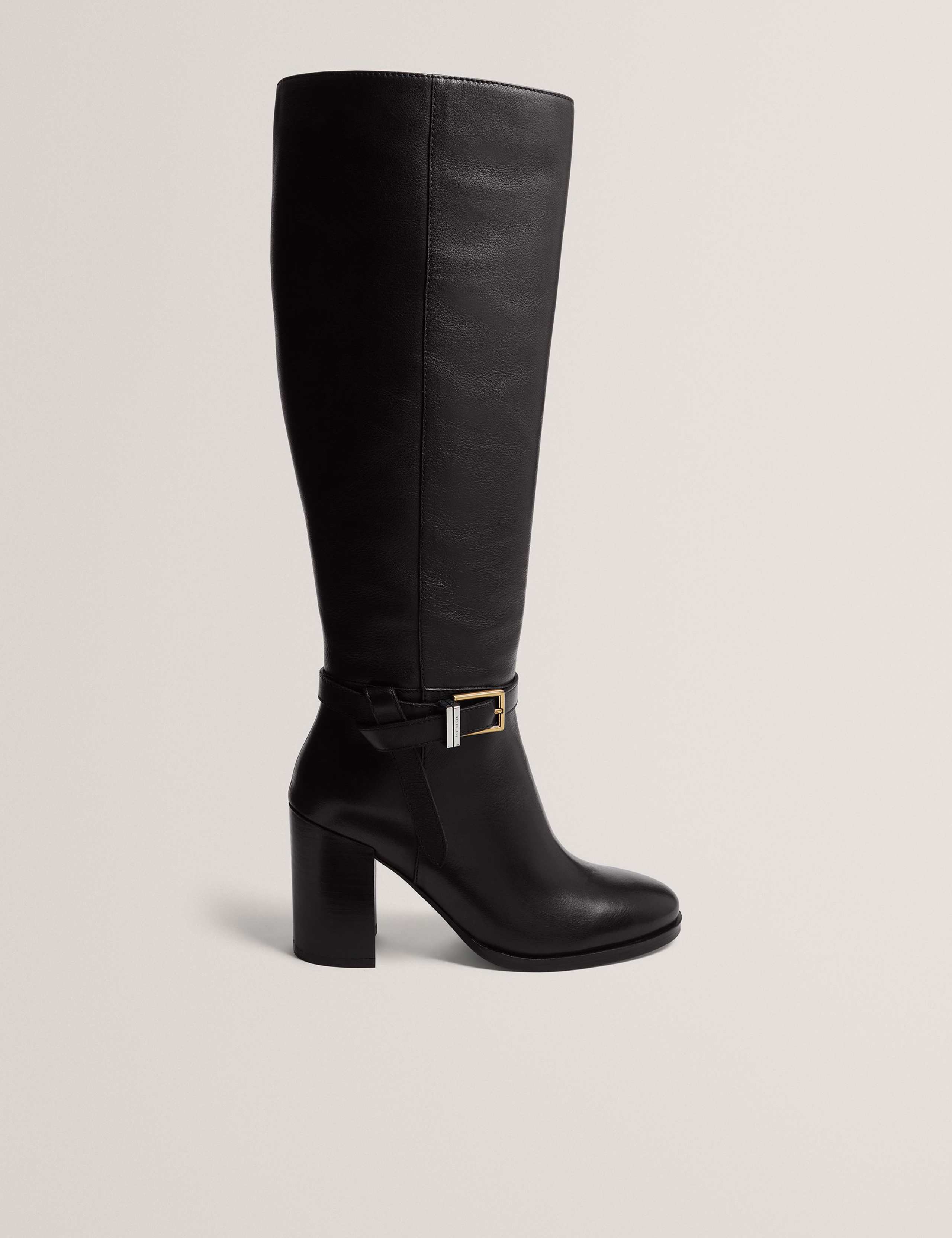 Leather Buckle Block Heel Over the Knee Boots 4 of 4