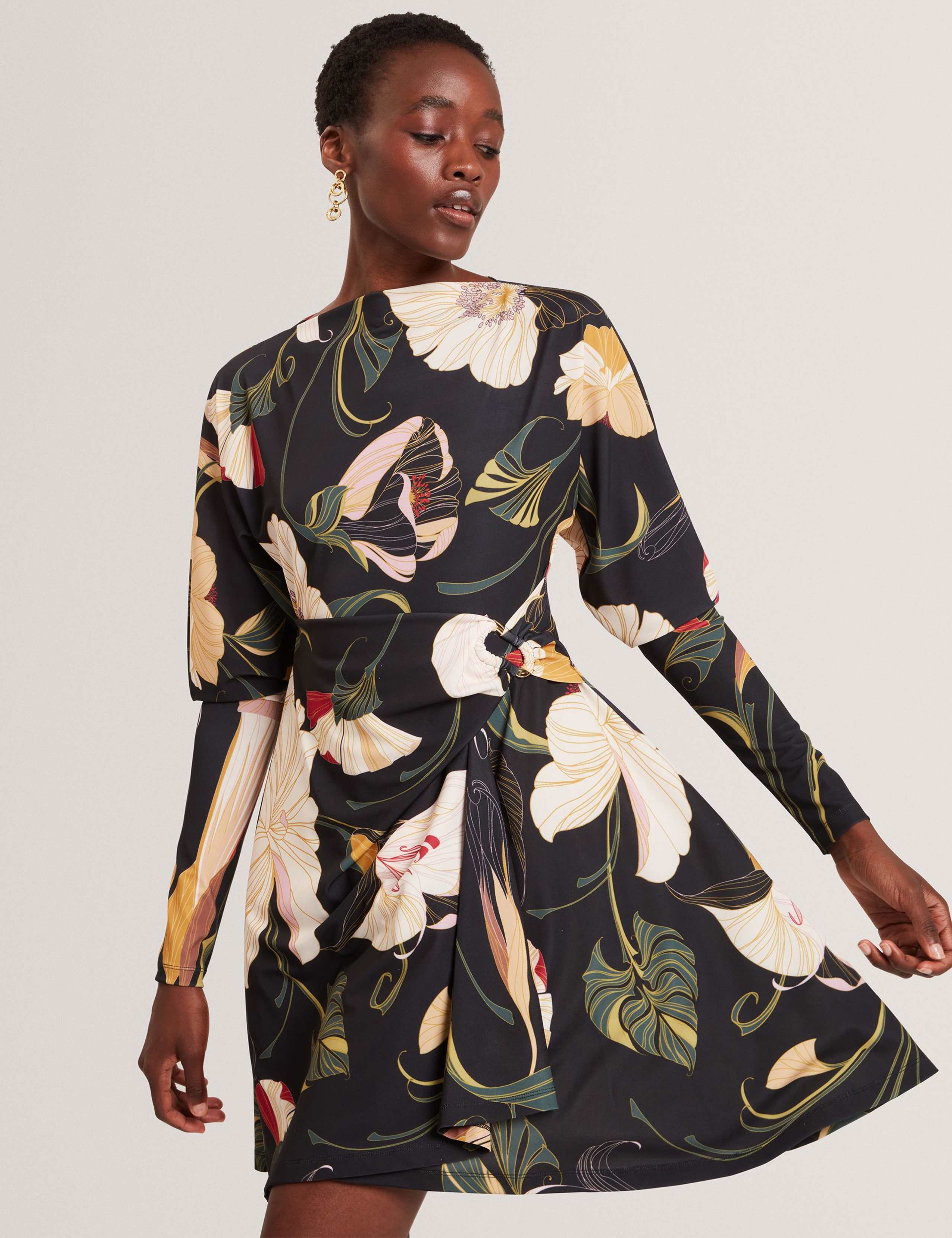 Floral Slash Neck Mini Wrap Dress 2 of 4
