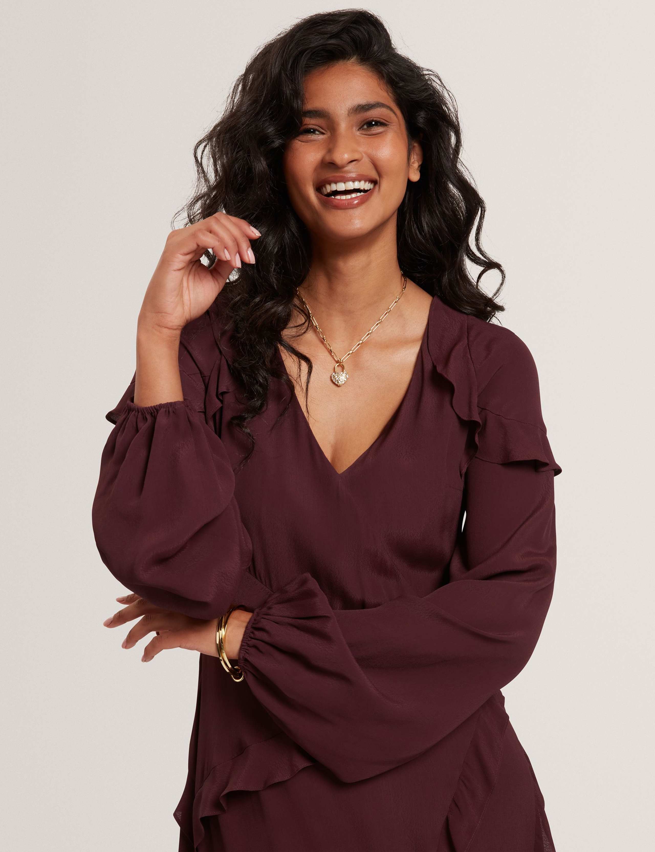 V-Neck Frill Detail Midi Tiered Dress 3 of 4