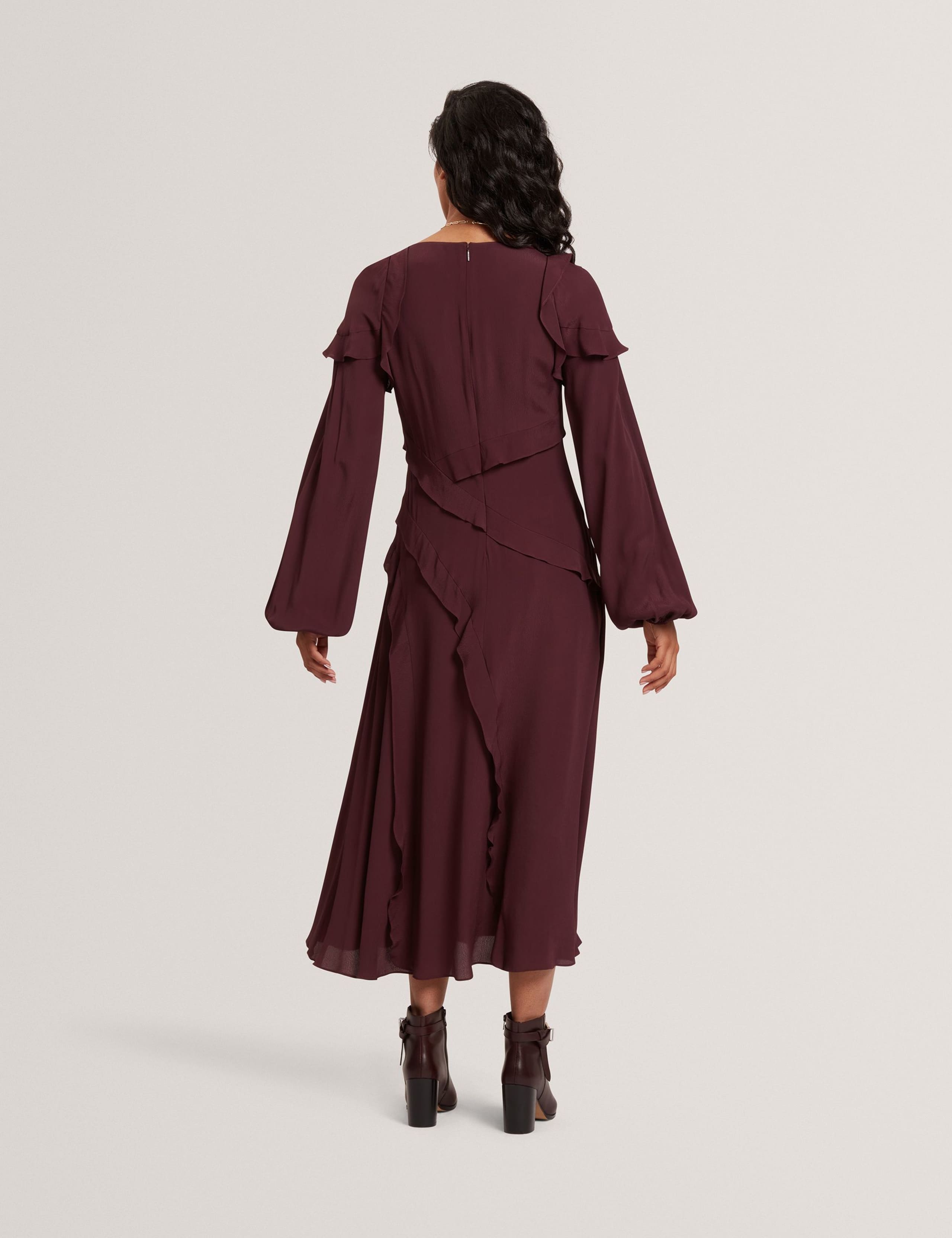 V-Neck Frill Detail Midi Tiered Dress 4 of 4