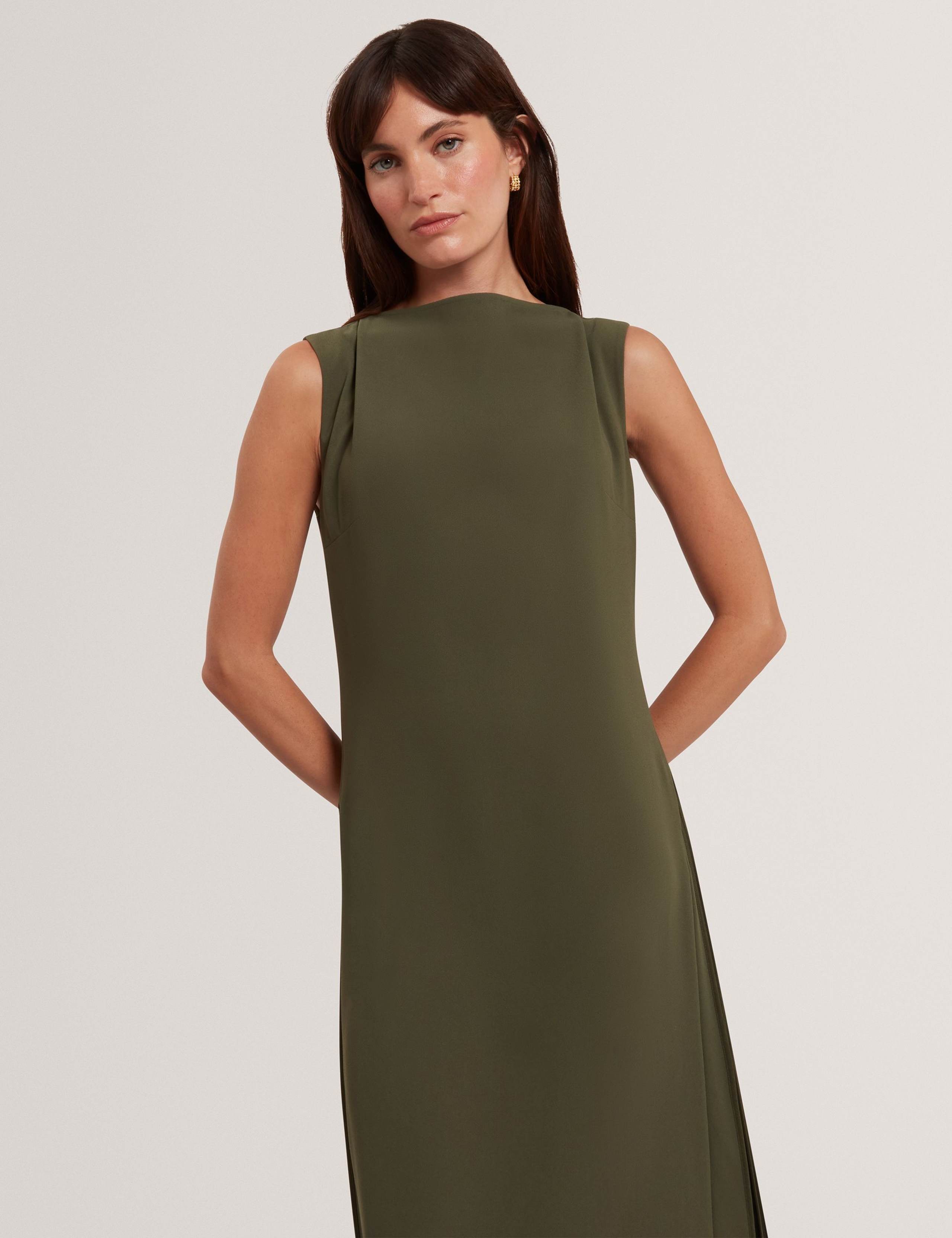 Slash Neck Pleat Detail Midaxi Shift Dress 2 of 4