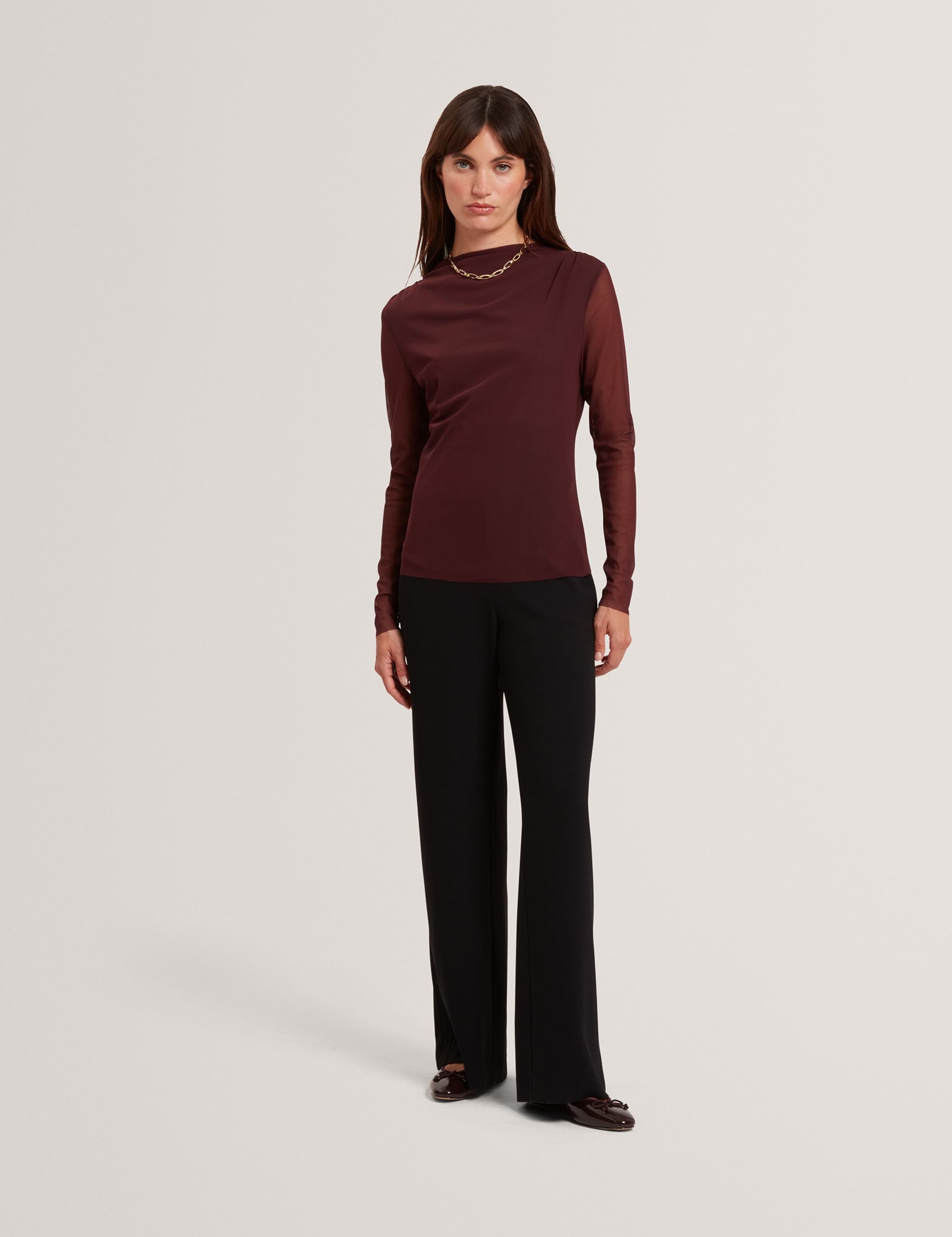 Crepe Piping Detail Elasticated Waist Wide Leg Trousers 1 of 3