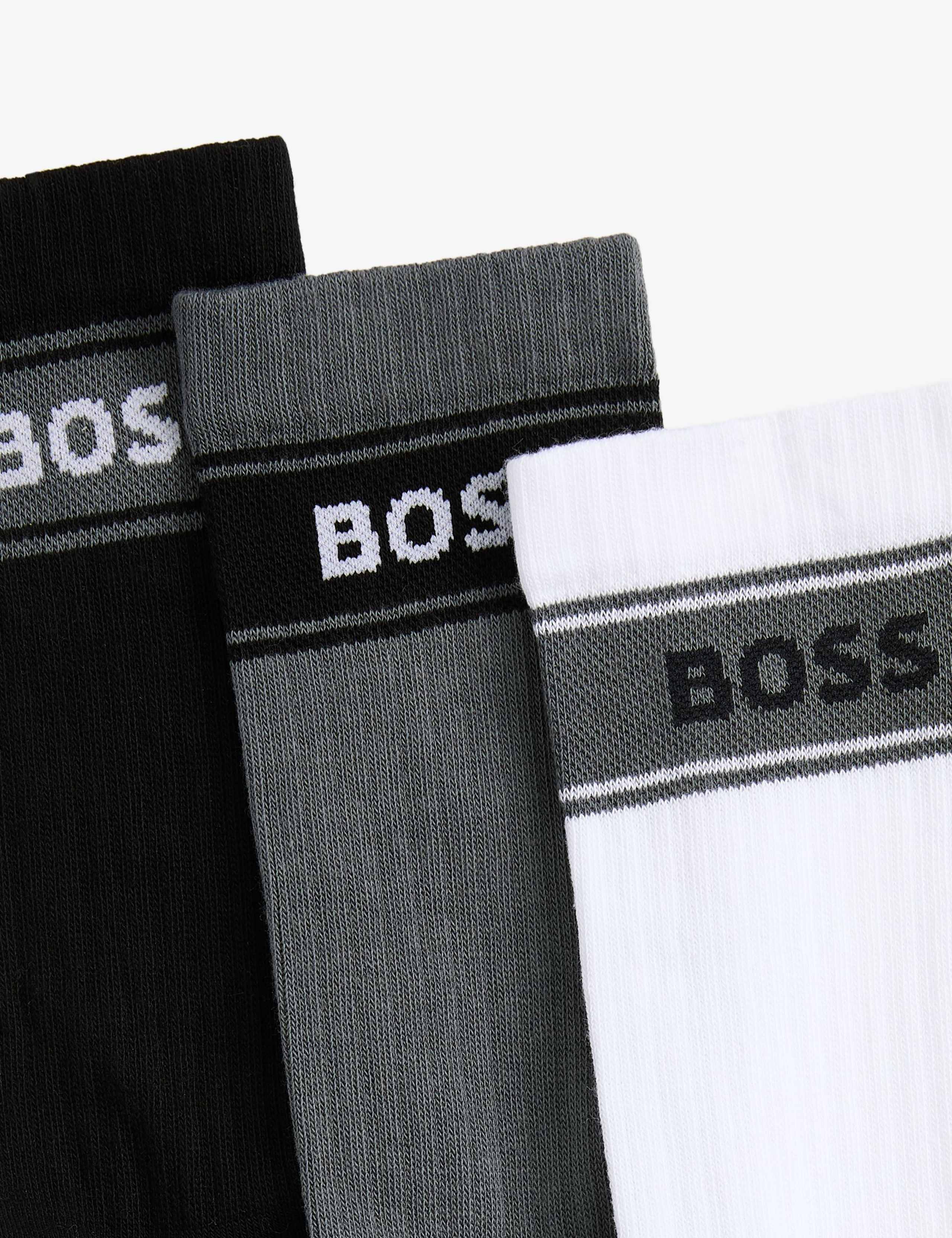 3 Pack Stripe Cotton Rich Ribbed Quarter Socks 2 of 3