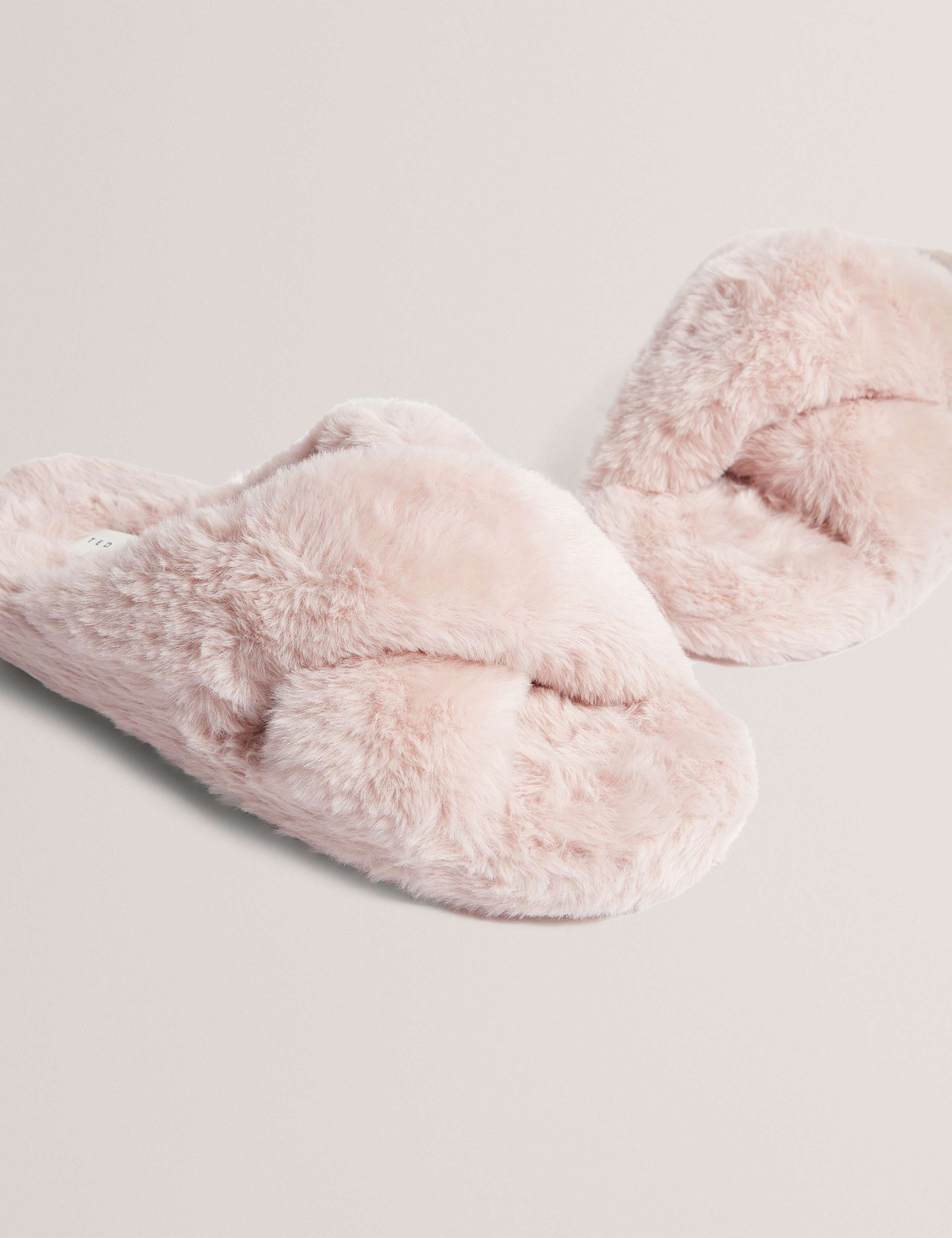 Faux Fur Crossover Open Toe Slippers 2 of 4