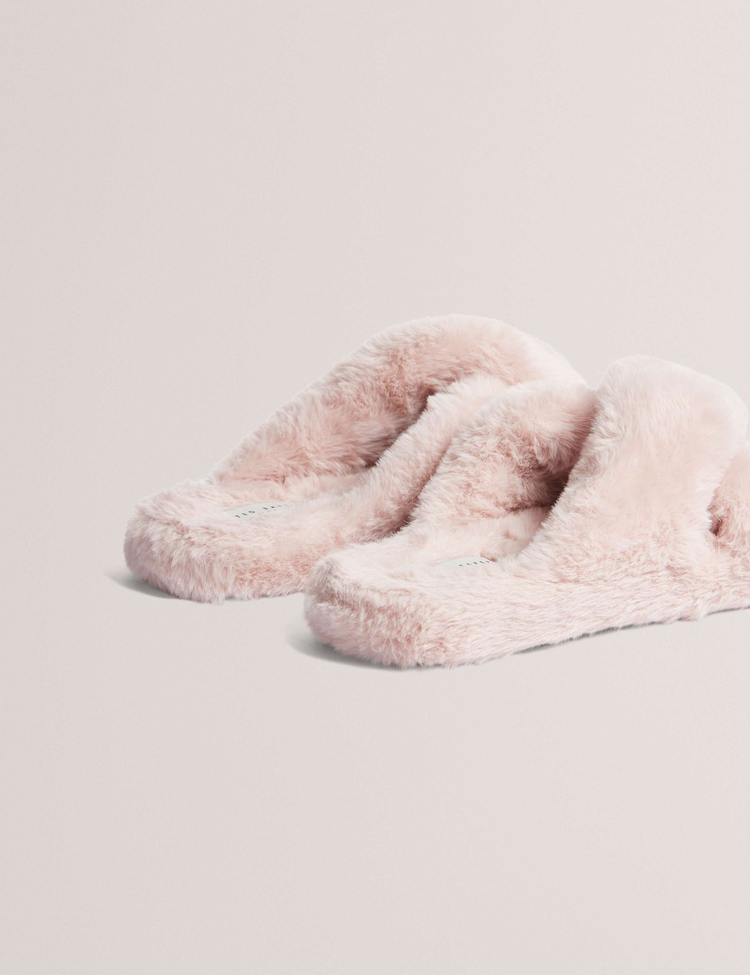 Faux Fur Crossover Open Toe Slippers 3 of 4