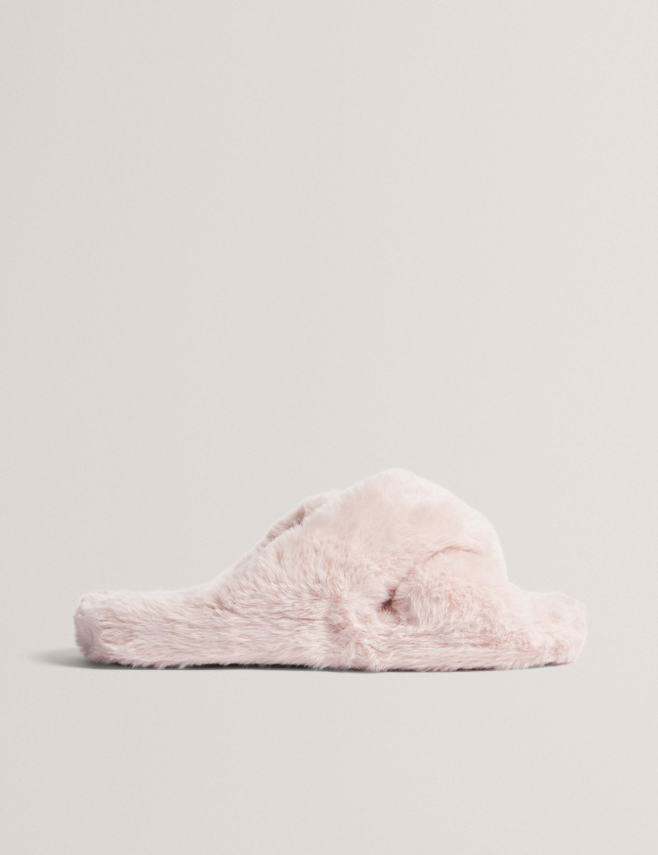 Faux Fur Crossover Open Toe Slippers 4 of 4