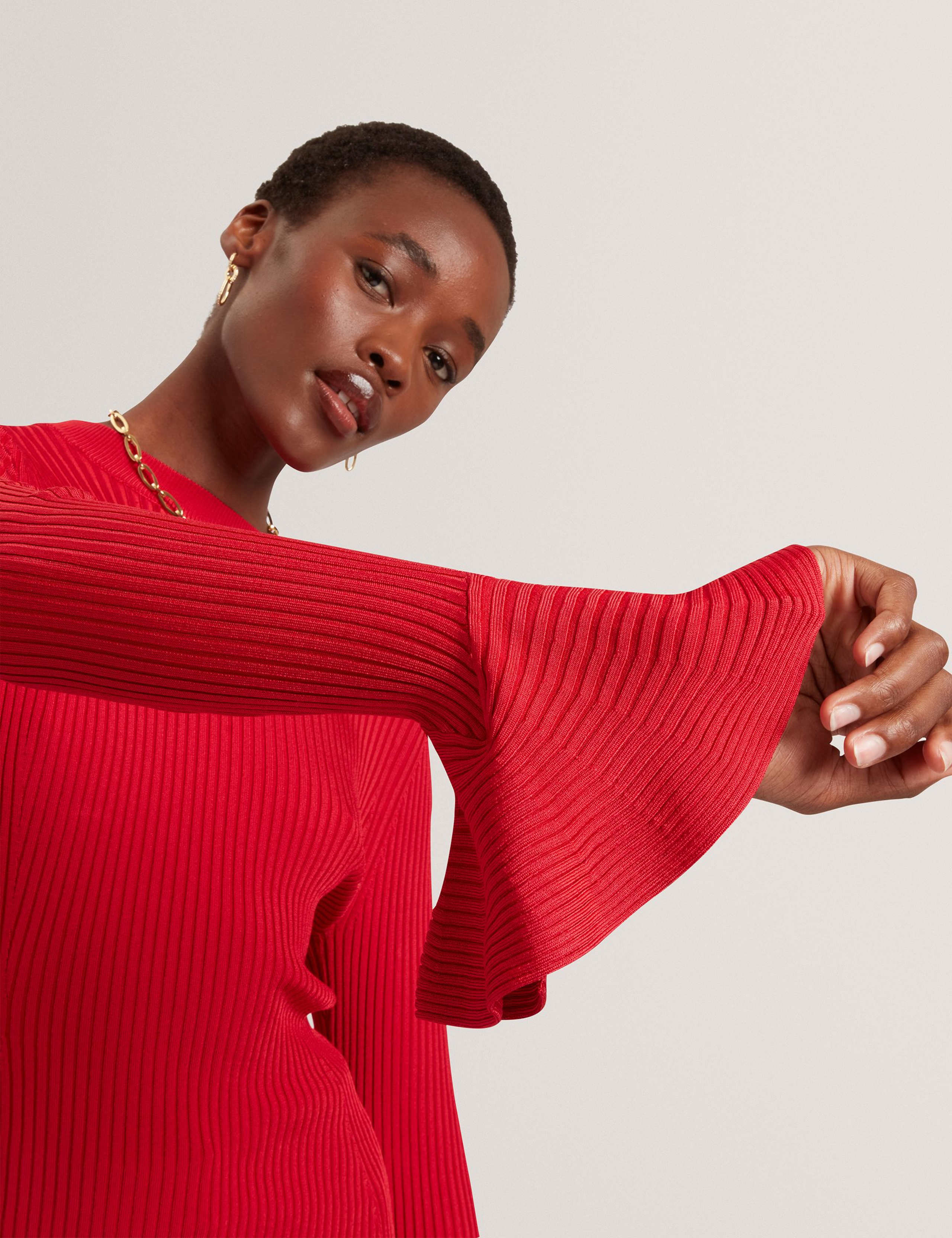 Ribbed Flute Sleeve Fitted Knitted Top 3 of 4