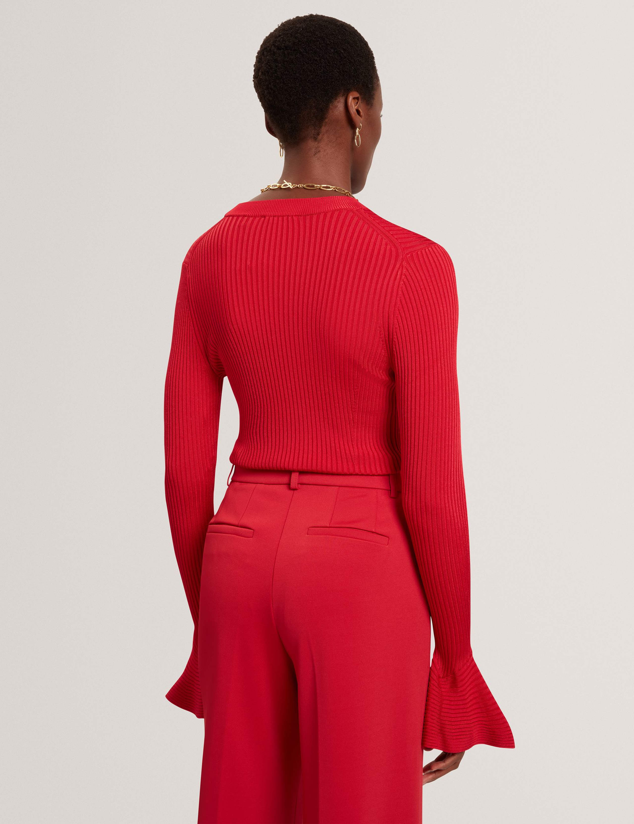 Ribbed Flute Sleeve Fitted Knitted Top 4 of 4