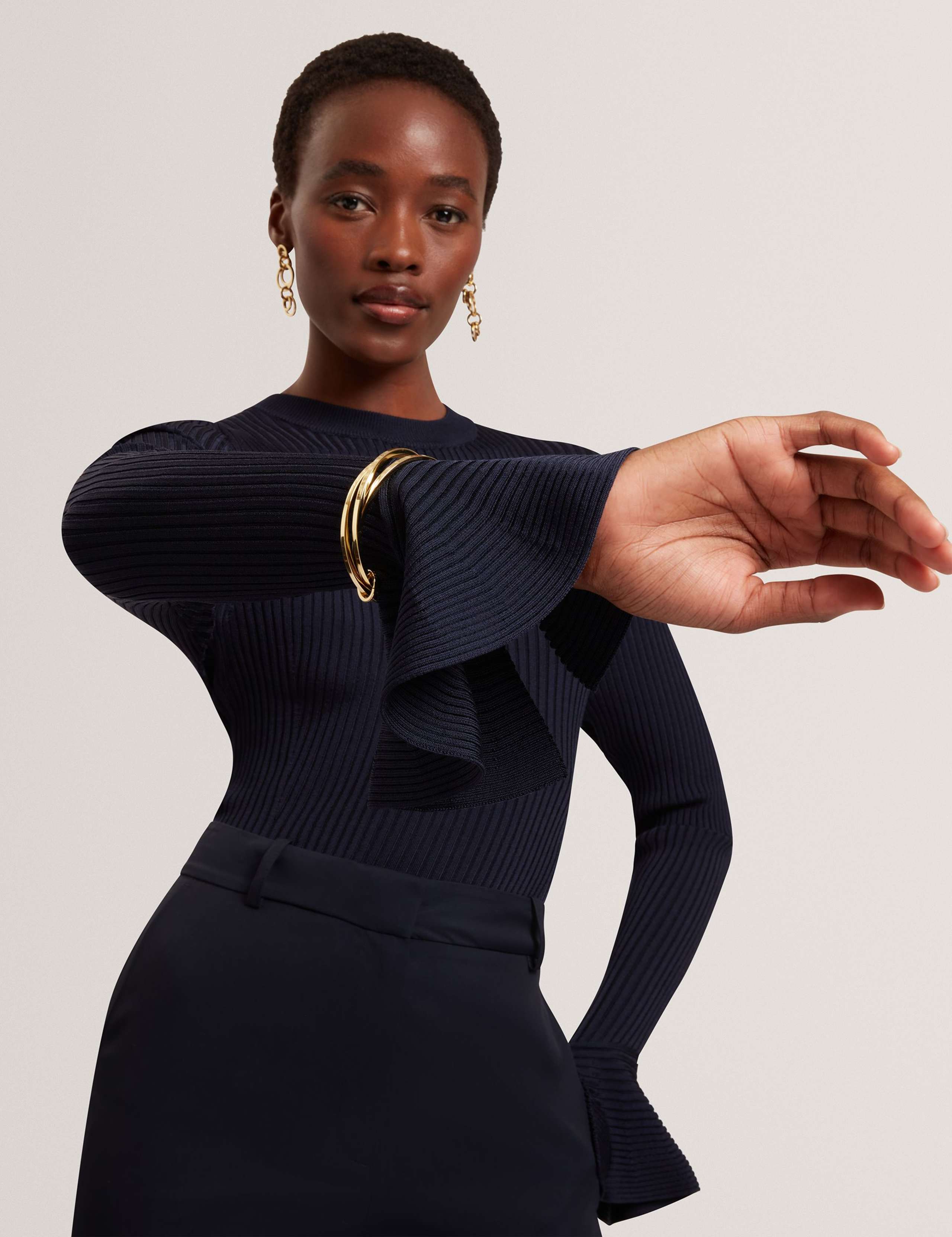 Ribbed Flute Sleeve Fitted Knitted Top 2 of 4