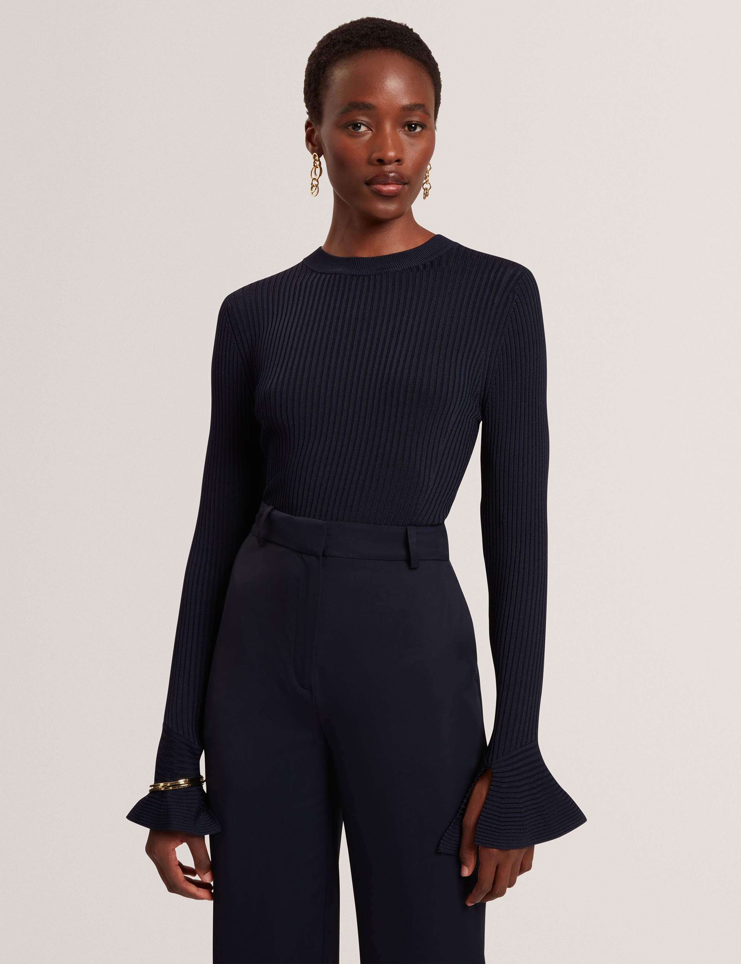Ribbed Flute Sleeve Fitted Knitted Top 3 of 4