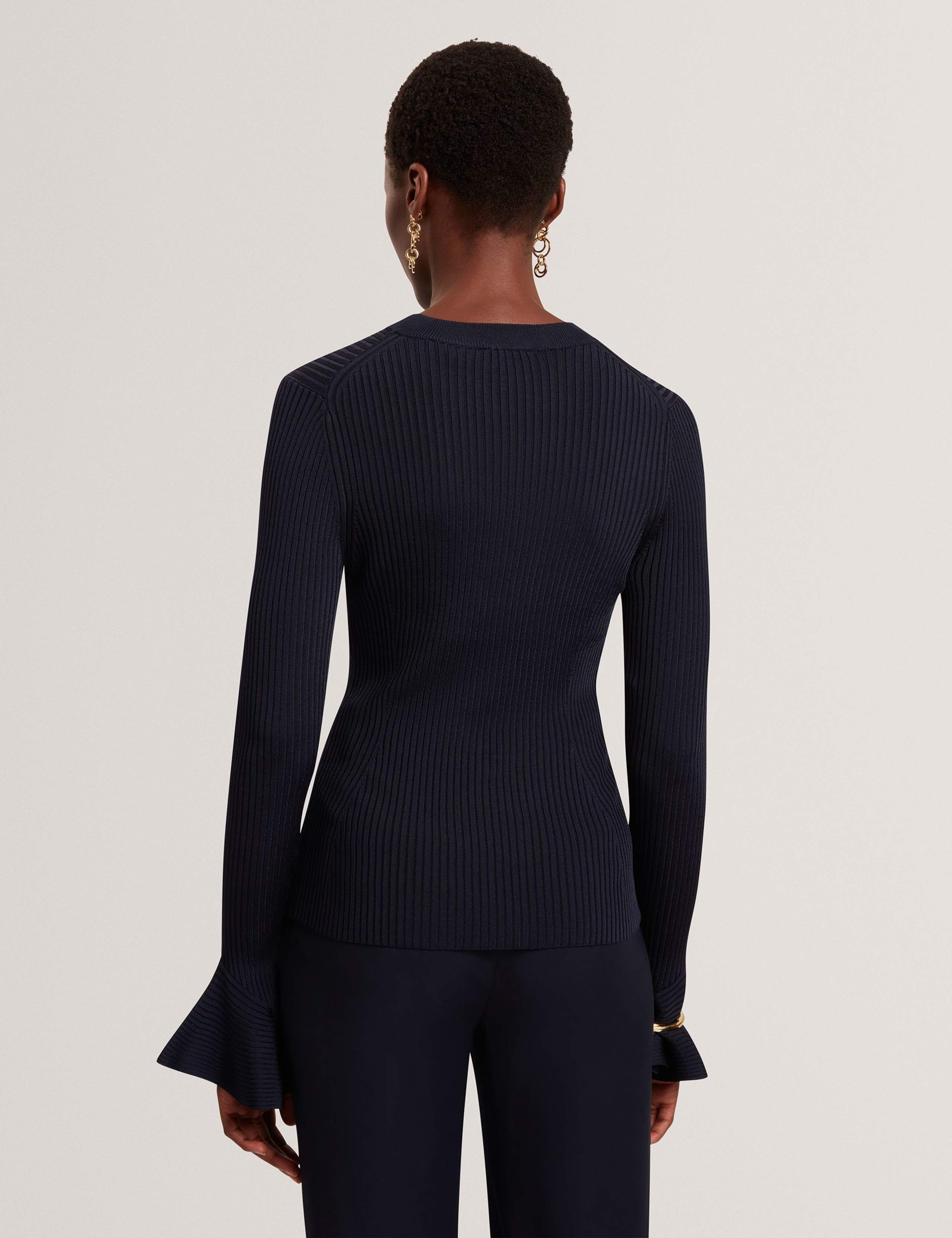 Ribbed Flute Sleeve Fitted Knitted Top 4 of 4