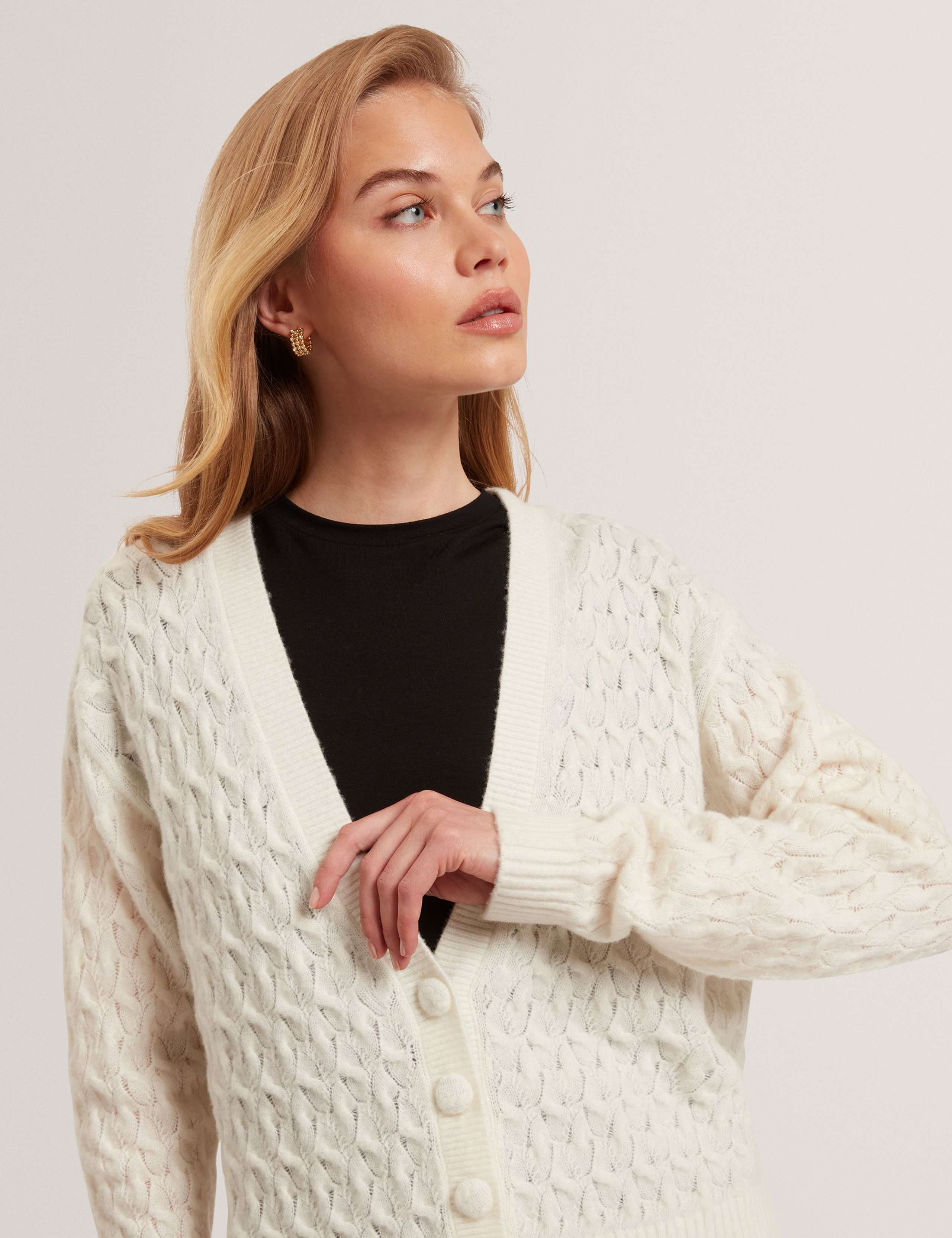 Wool Rich Textured V-Neck Cardigan 2 of 4
