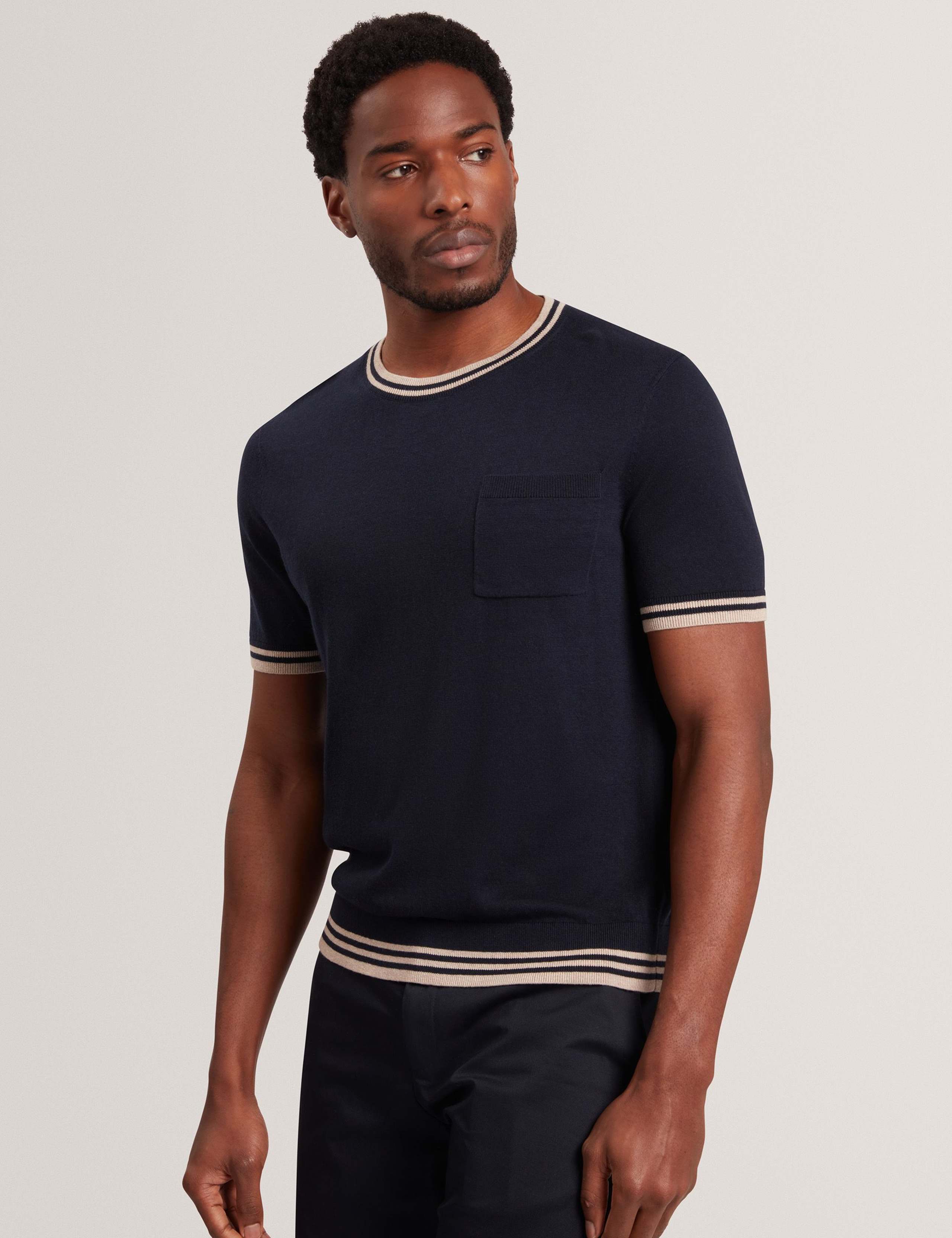 Merino Wool Rich Tipped Crew Neck T-Shirt 1 of 6