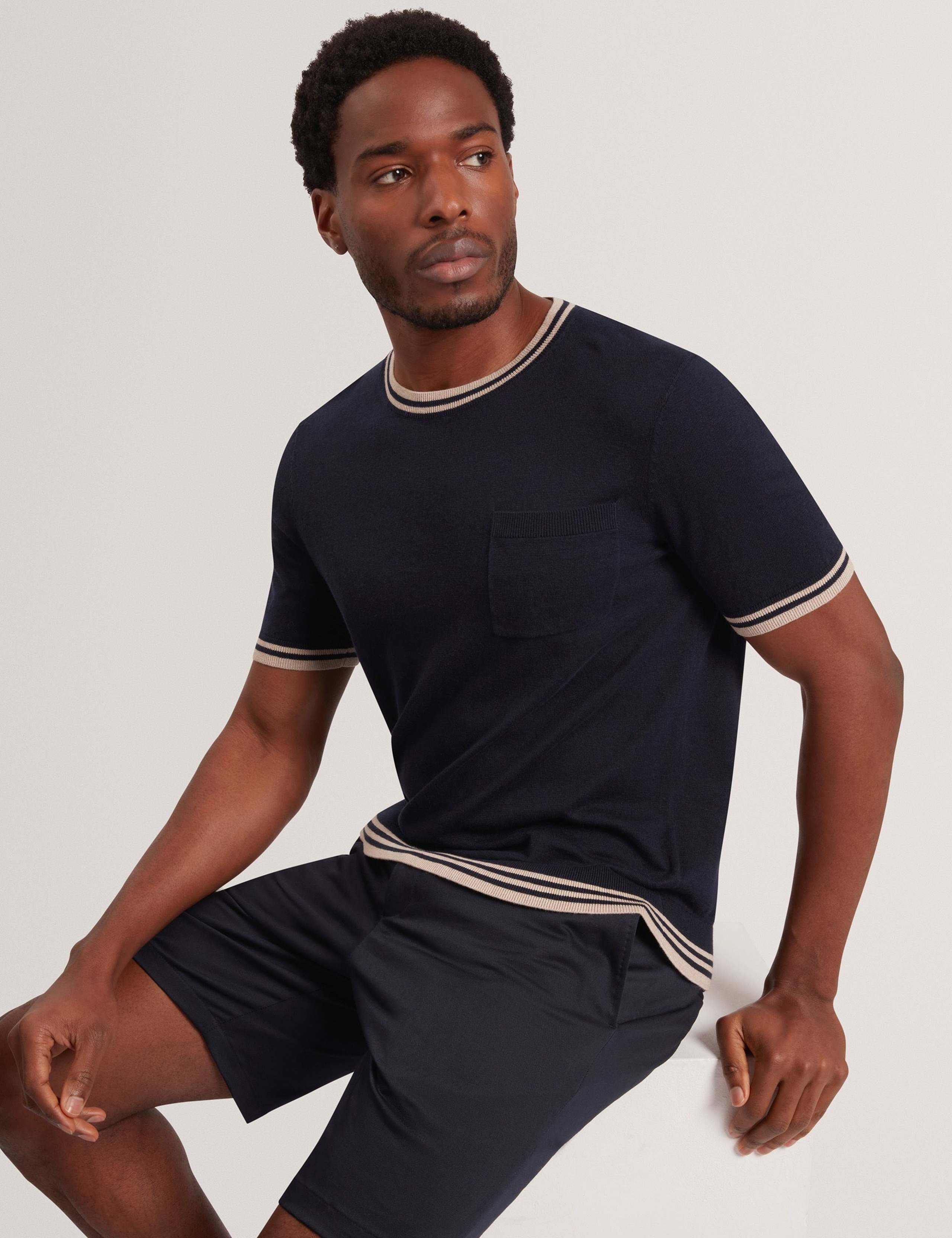 Merino Wool Rich Tipped Crew Neck T-Shirt 2 of 6