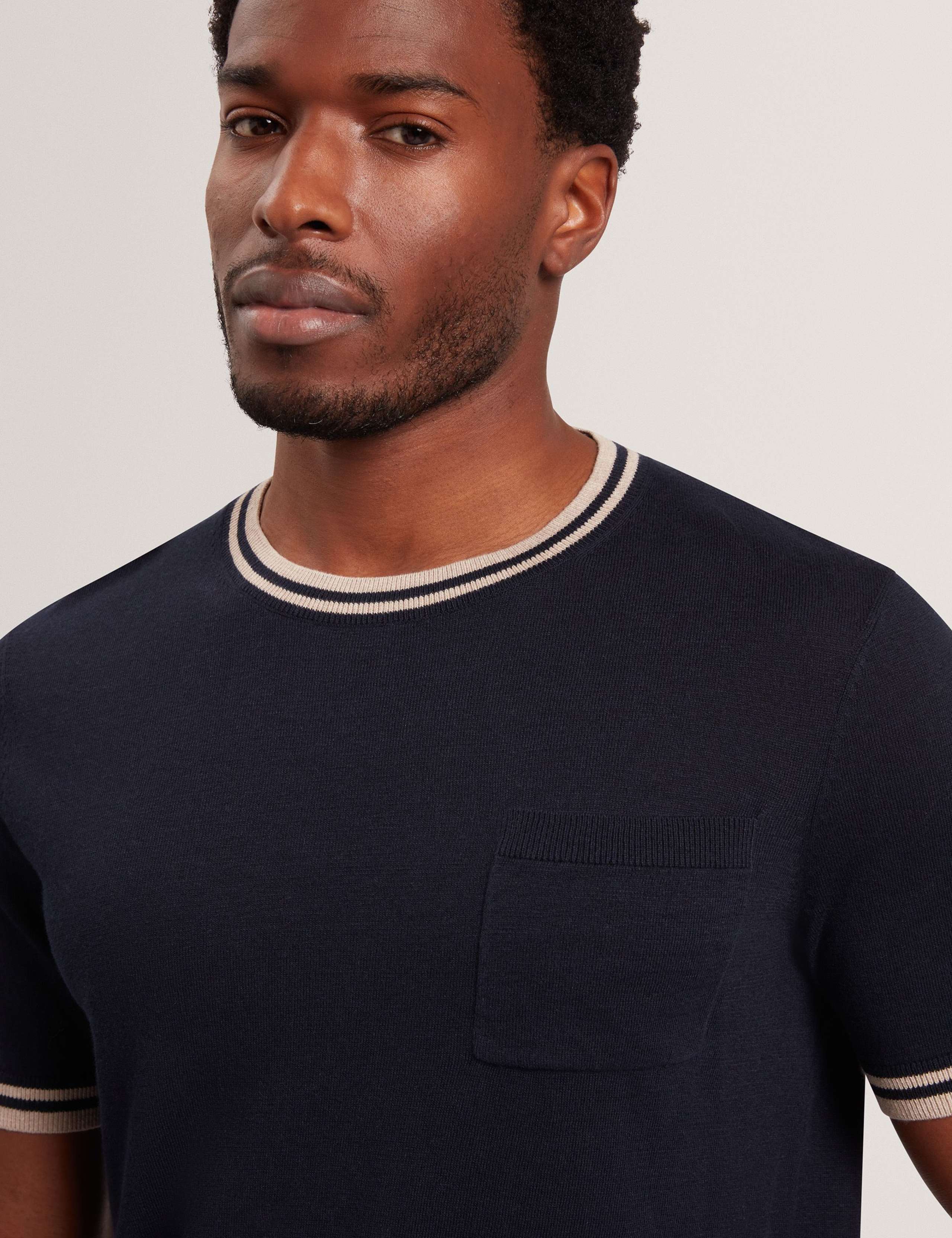 Merino Wool Rich Tipped Crew Neck T-Shirt 4 of 6