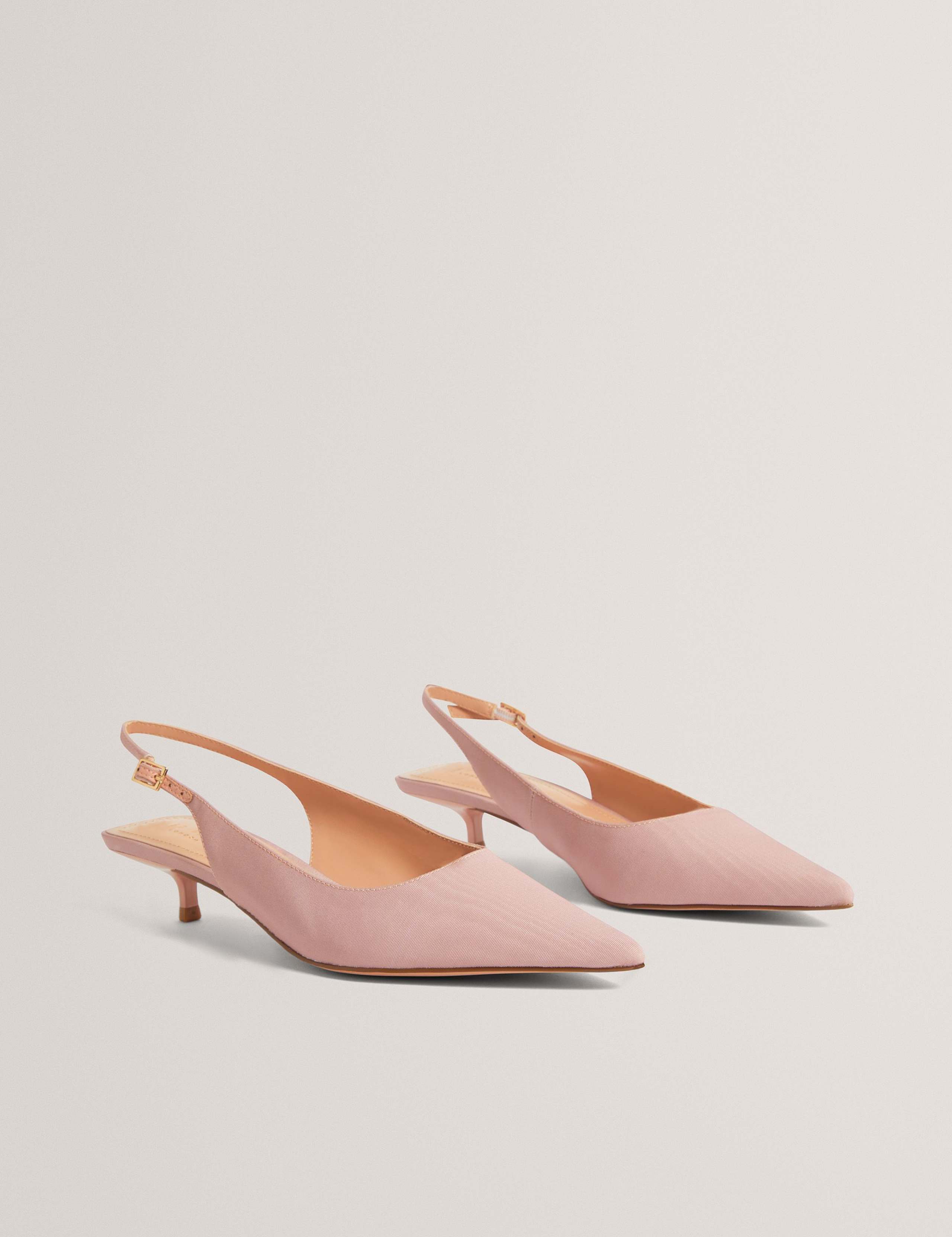 Satin Buckle Kitten Heel Slingback Shoes 1 of 4