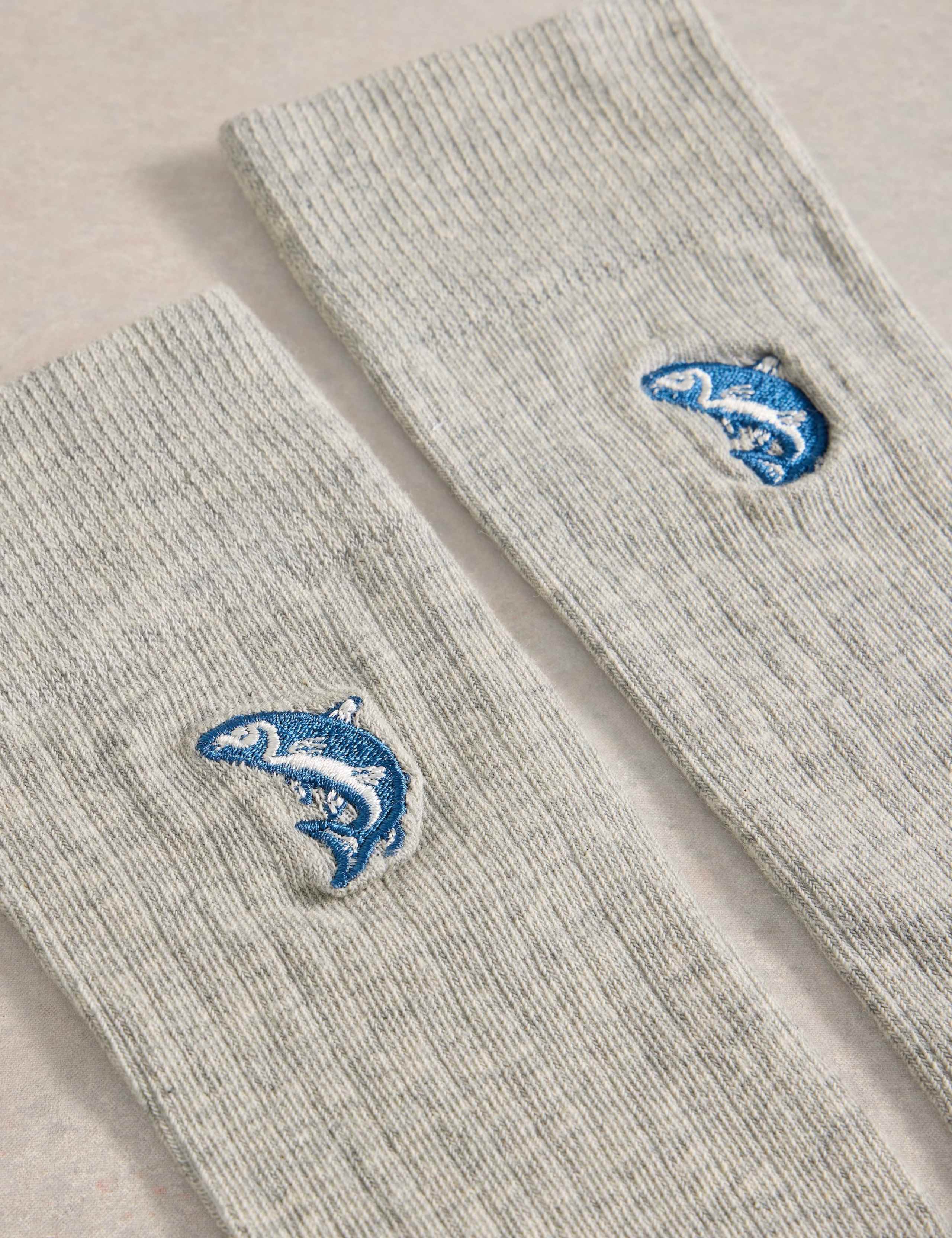 Cotton Rich Embroidered Ribbed Ankle High Socks 2 of 2