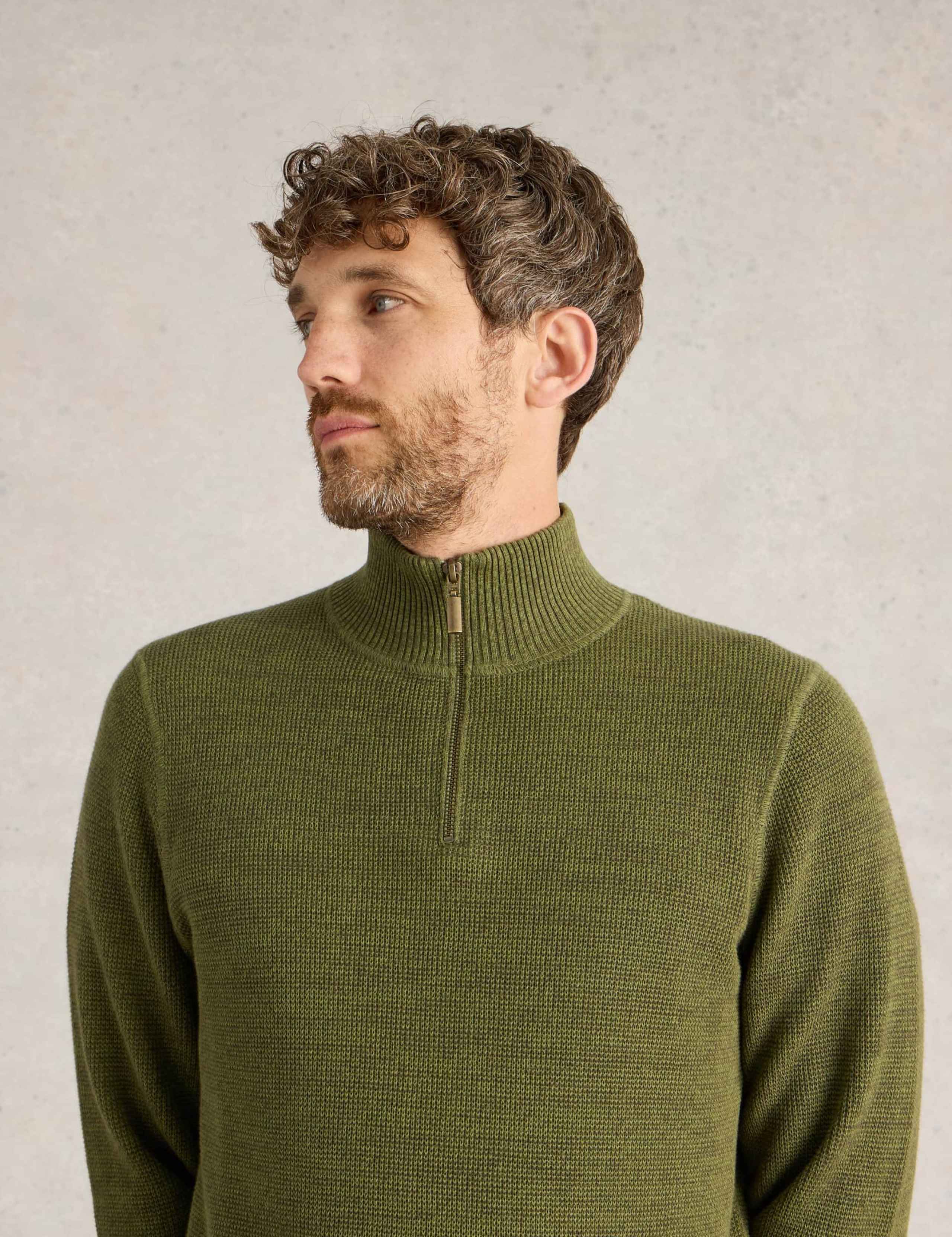 Pure Cotton Textured Half Zip Jumper 3 of 6