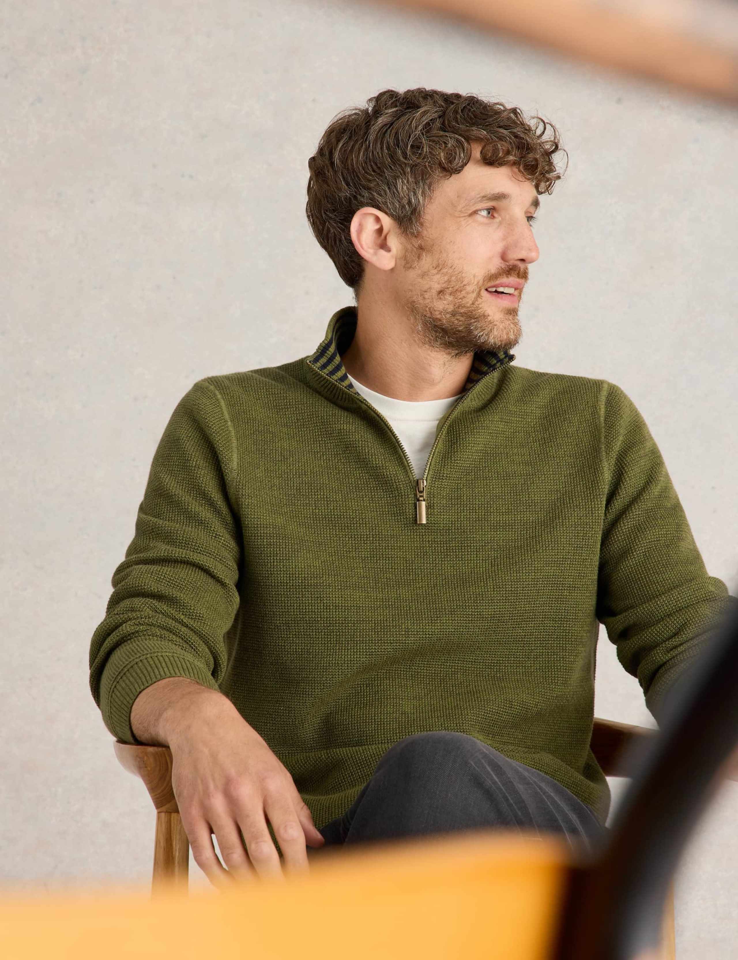 Pure Cotton Textured Half Zip Jumper 5 of 6