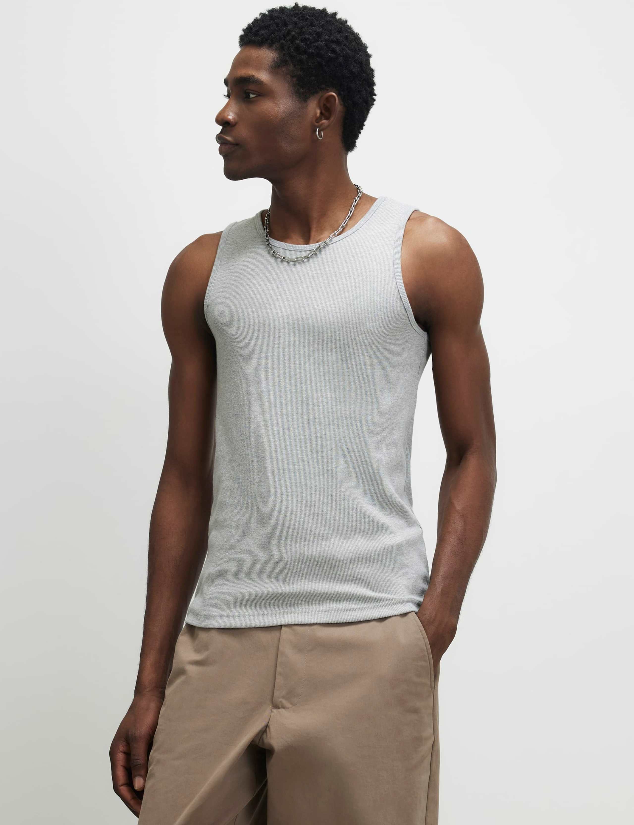 3 Pack Cotton Rich Ribbed Sleeveless Vests 4 of 6