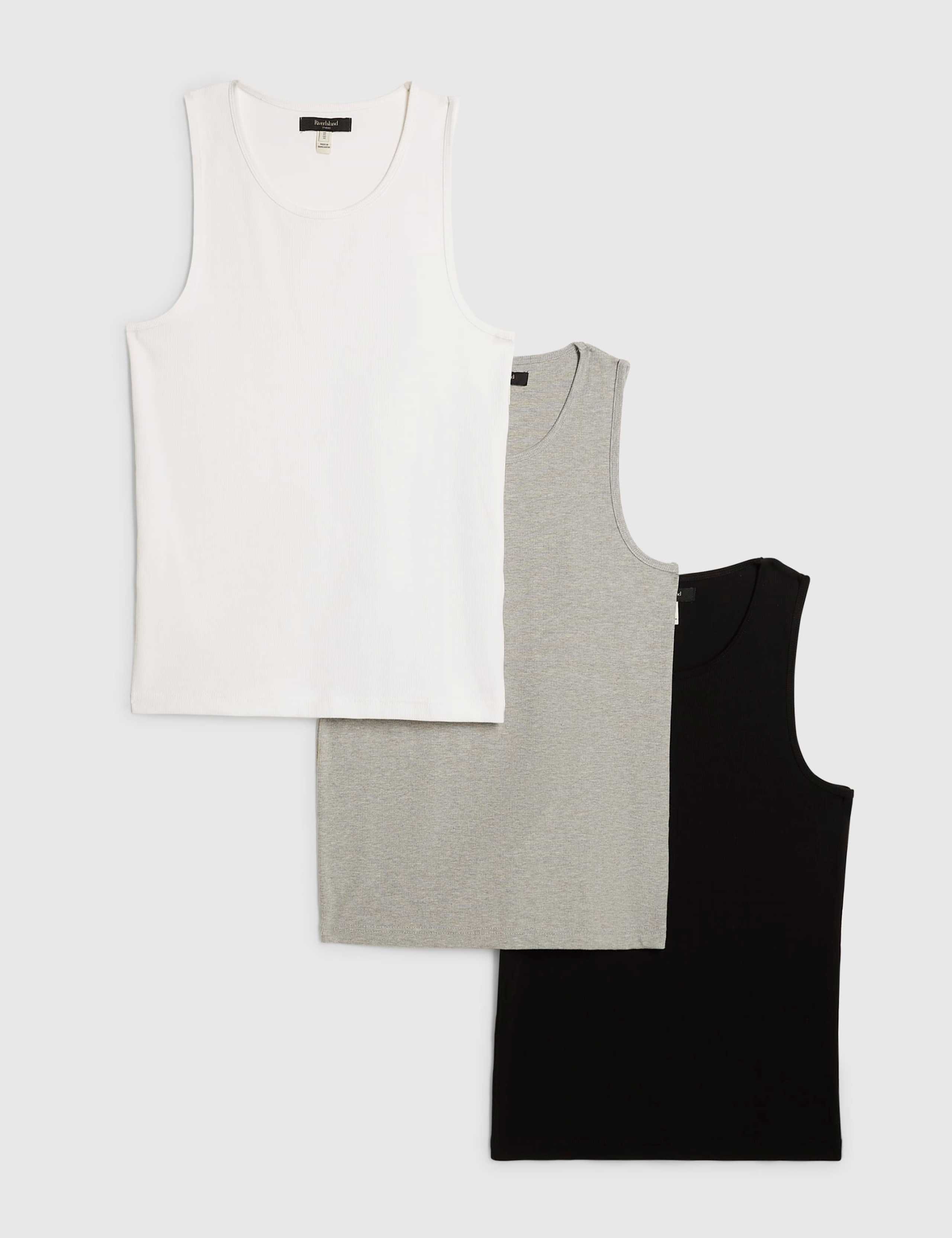3 Pack Cotton Rich Ribbed Sleeveless Vests 2 of 6