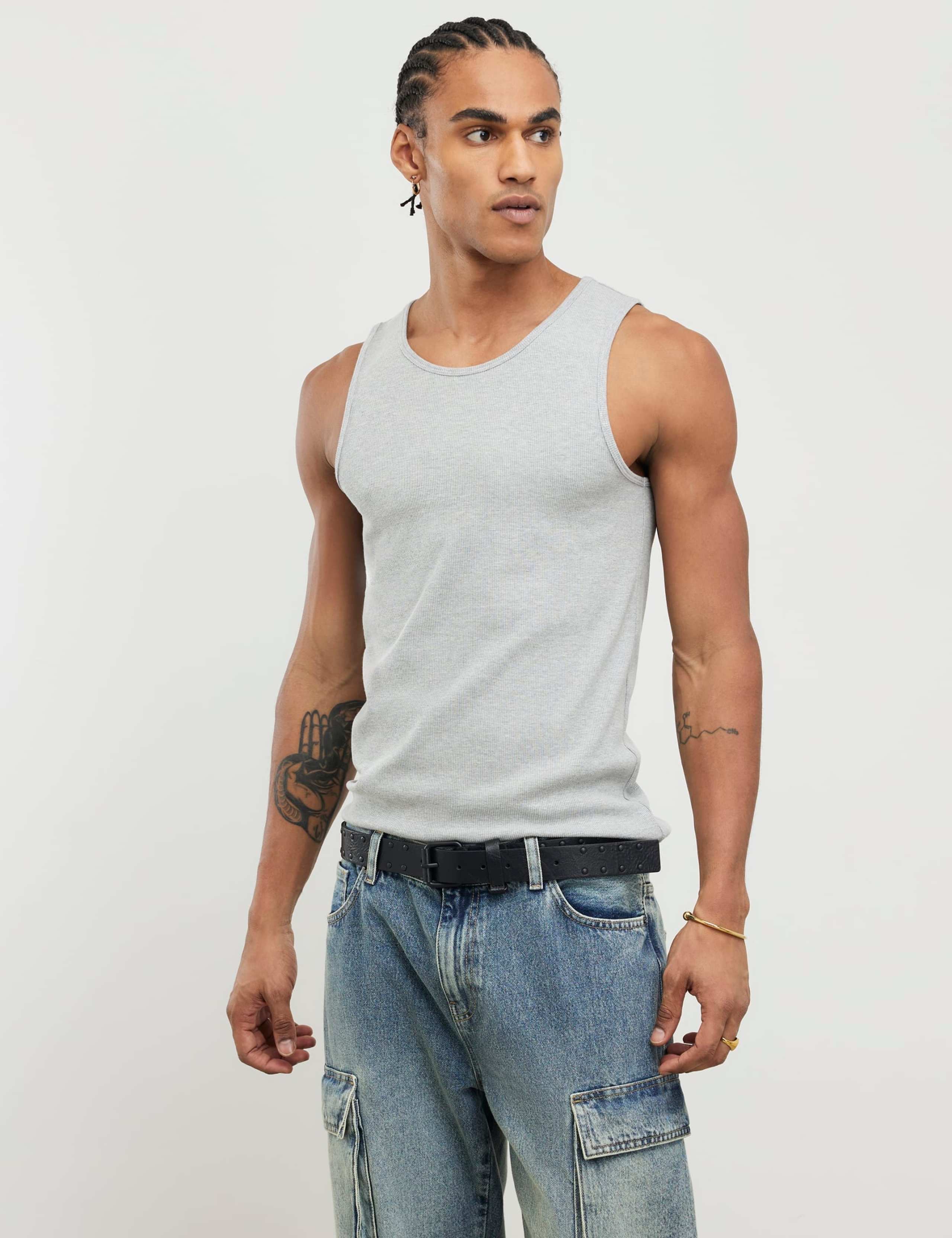 3 Pack Cotton Rich Ribbed Sleeveless Vests 3 of 6