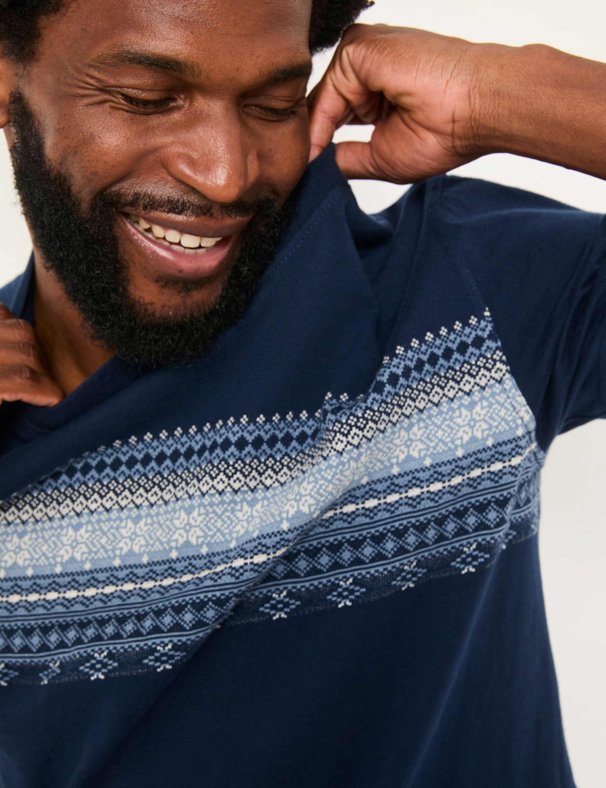 Pure Cotton Jacquard Fair Isle T-Shirt 4 of 5