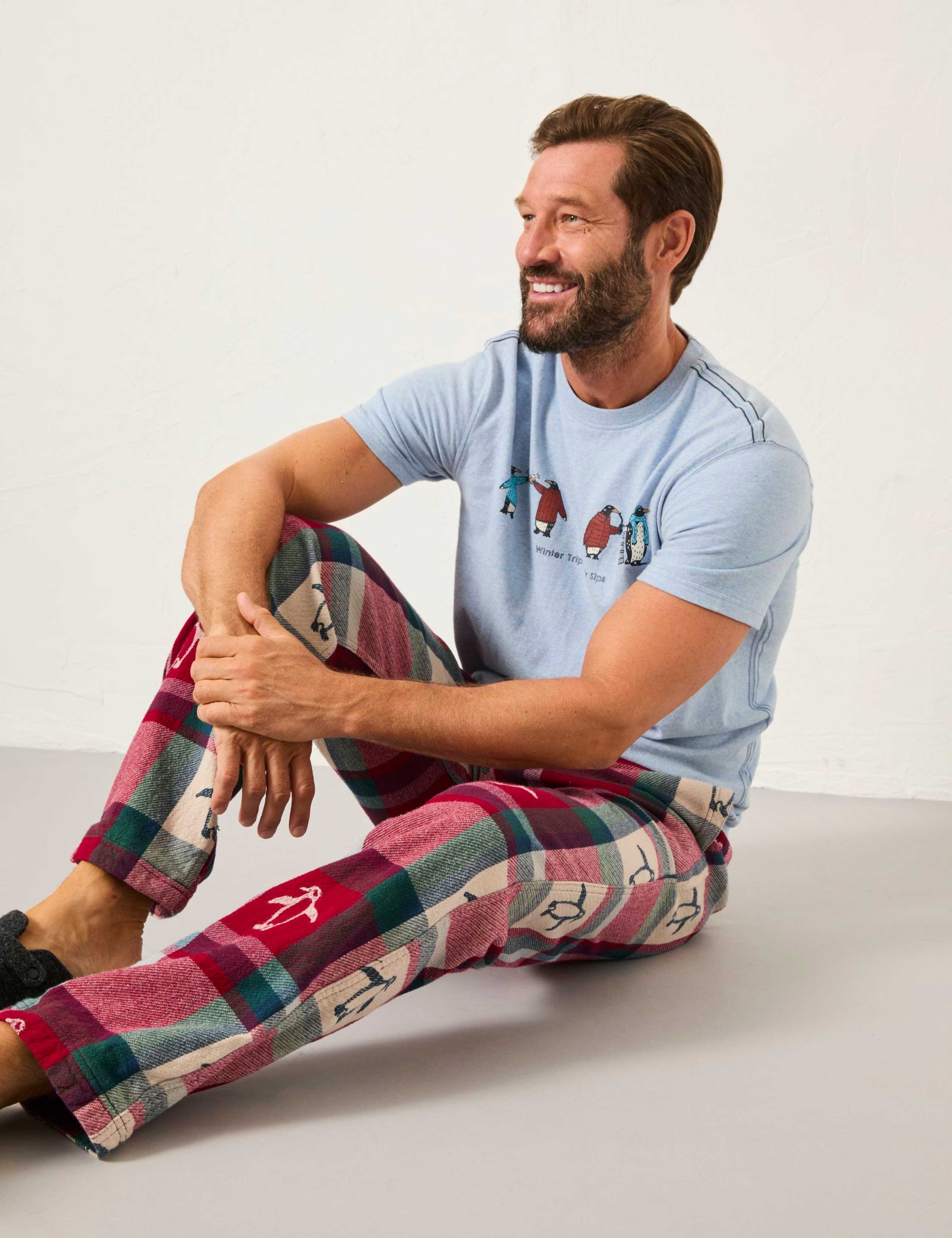 Pure Cotton Checked Penguin Jacquard Pyjama Bottoms 1 of 5