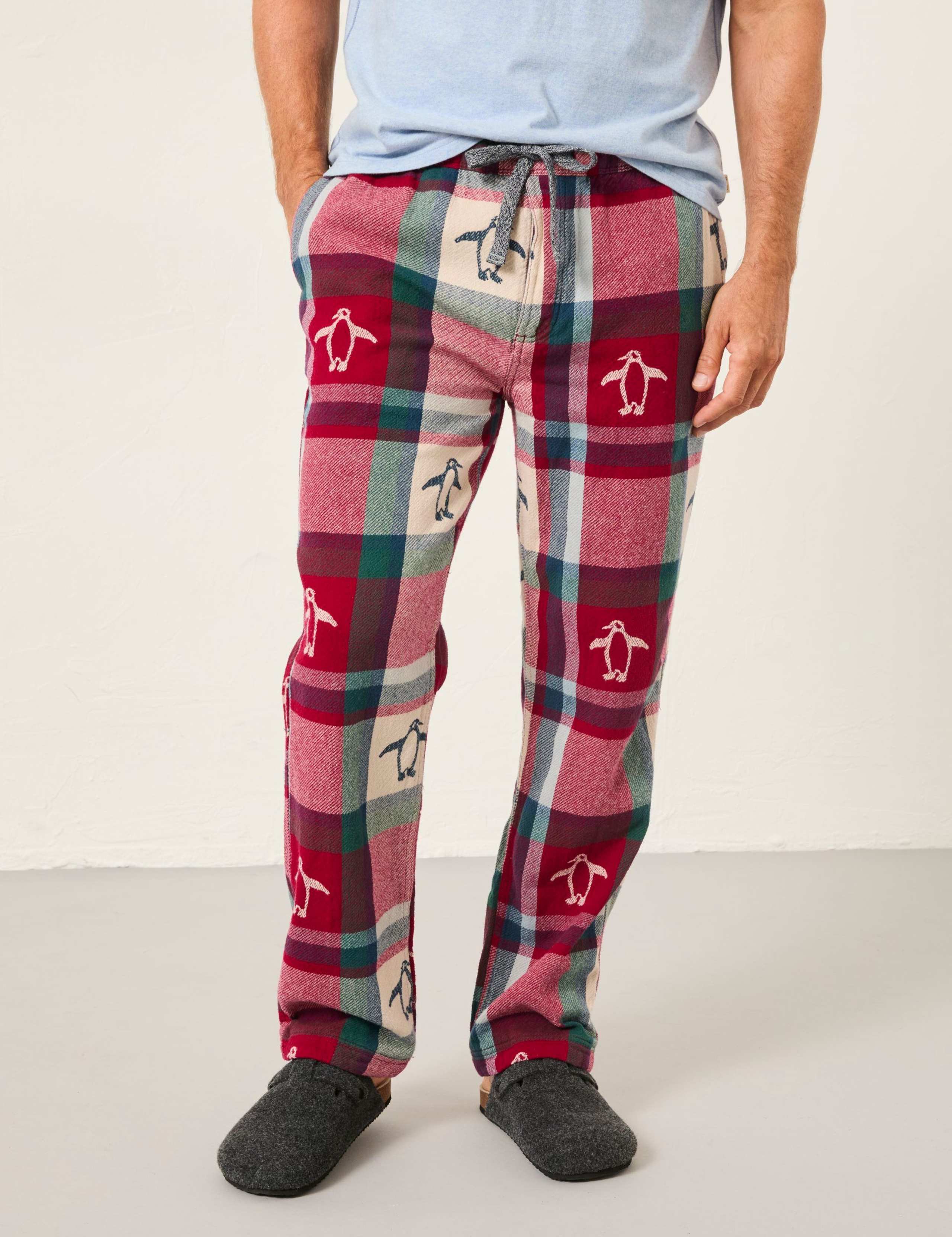 Pure Cotton Checked Penguin Jacquard Pyjama Bottoms 5 of 5