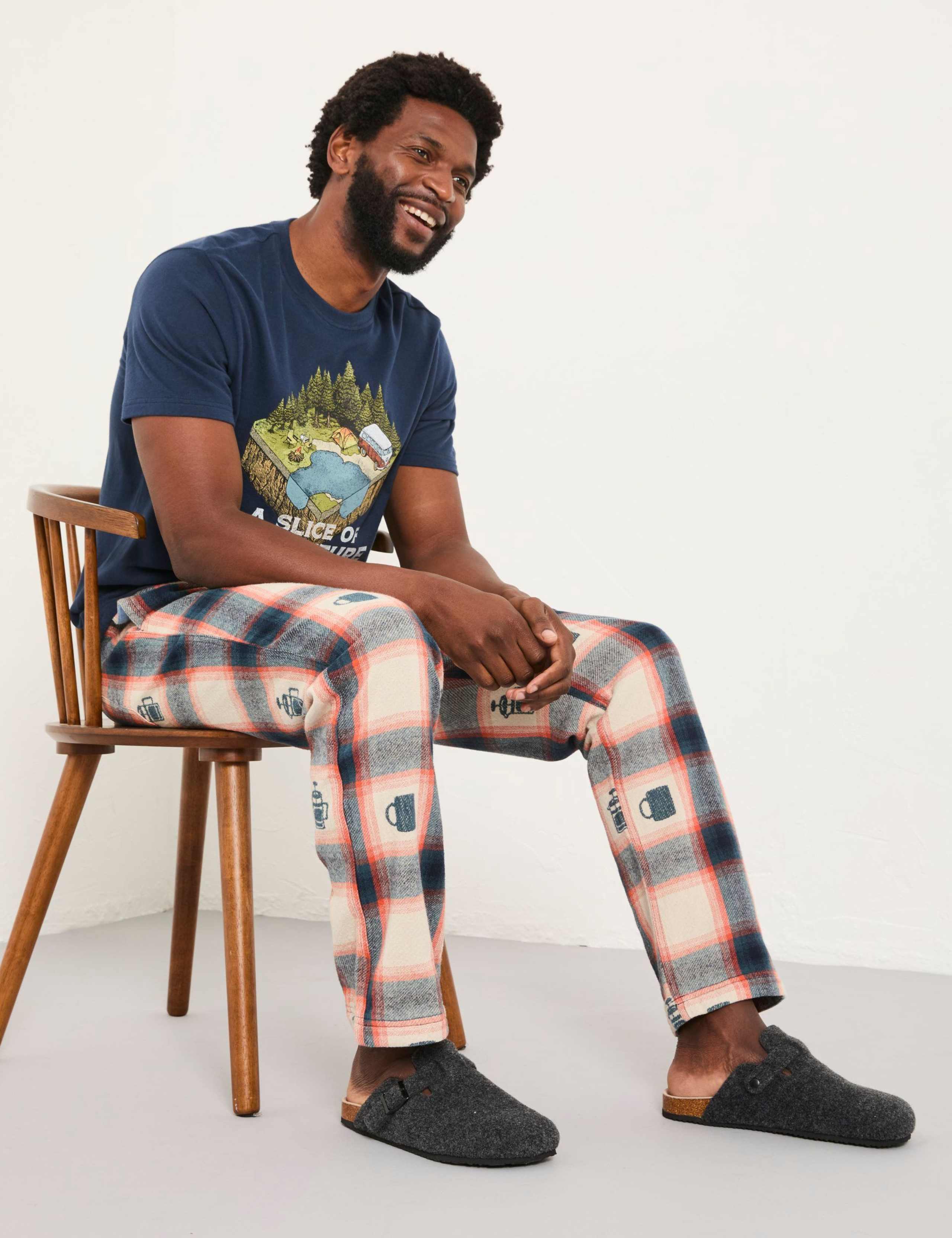 Pure Cotton Checked Coffee Pyjama Bottoms 3 of 5