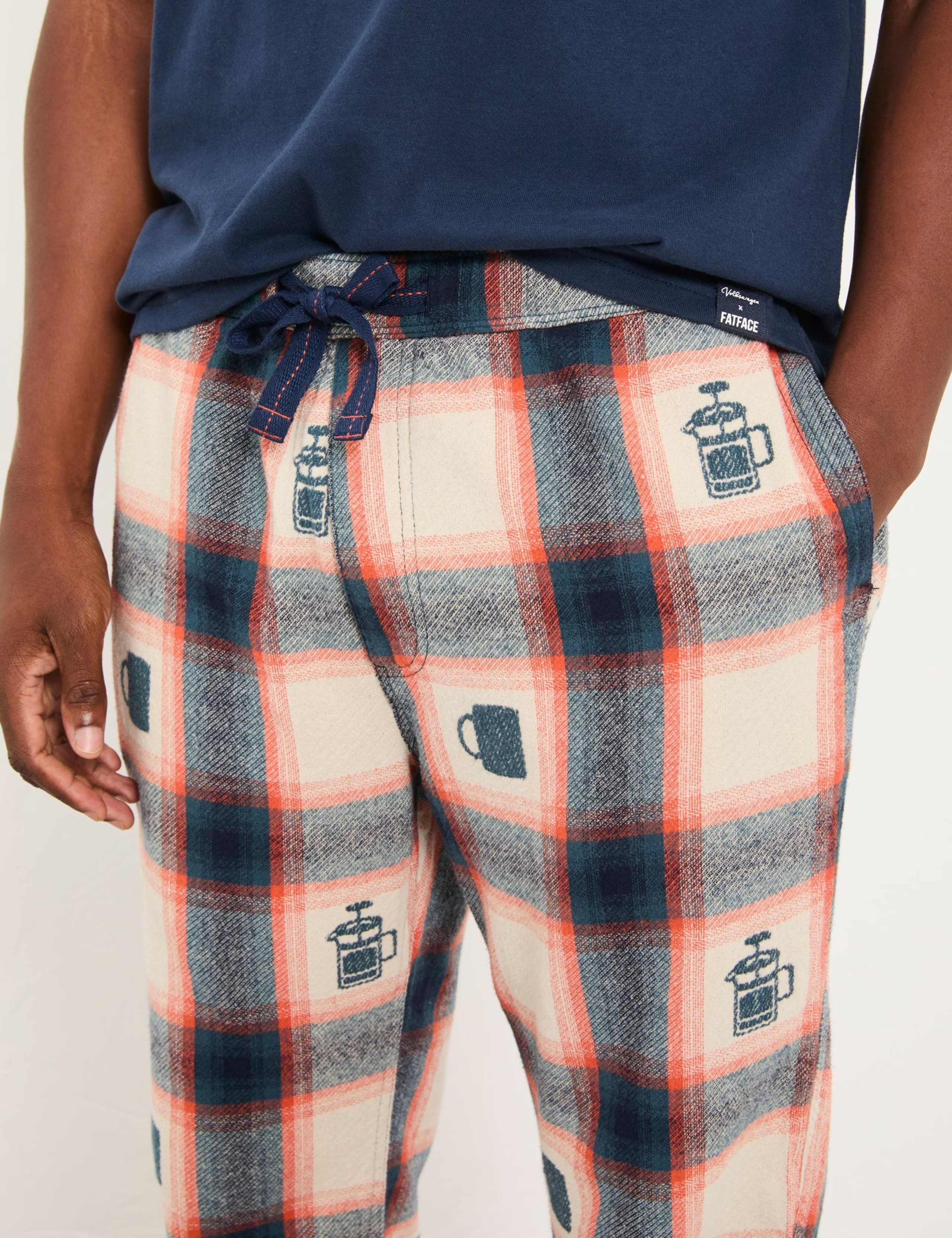 Pure Cotton Checked Coffee Pyjama Bottoms 5 of 5