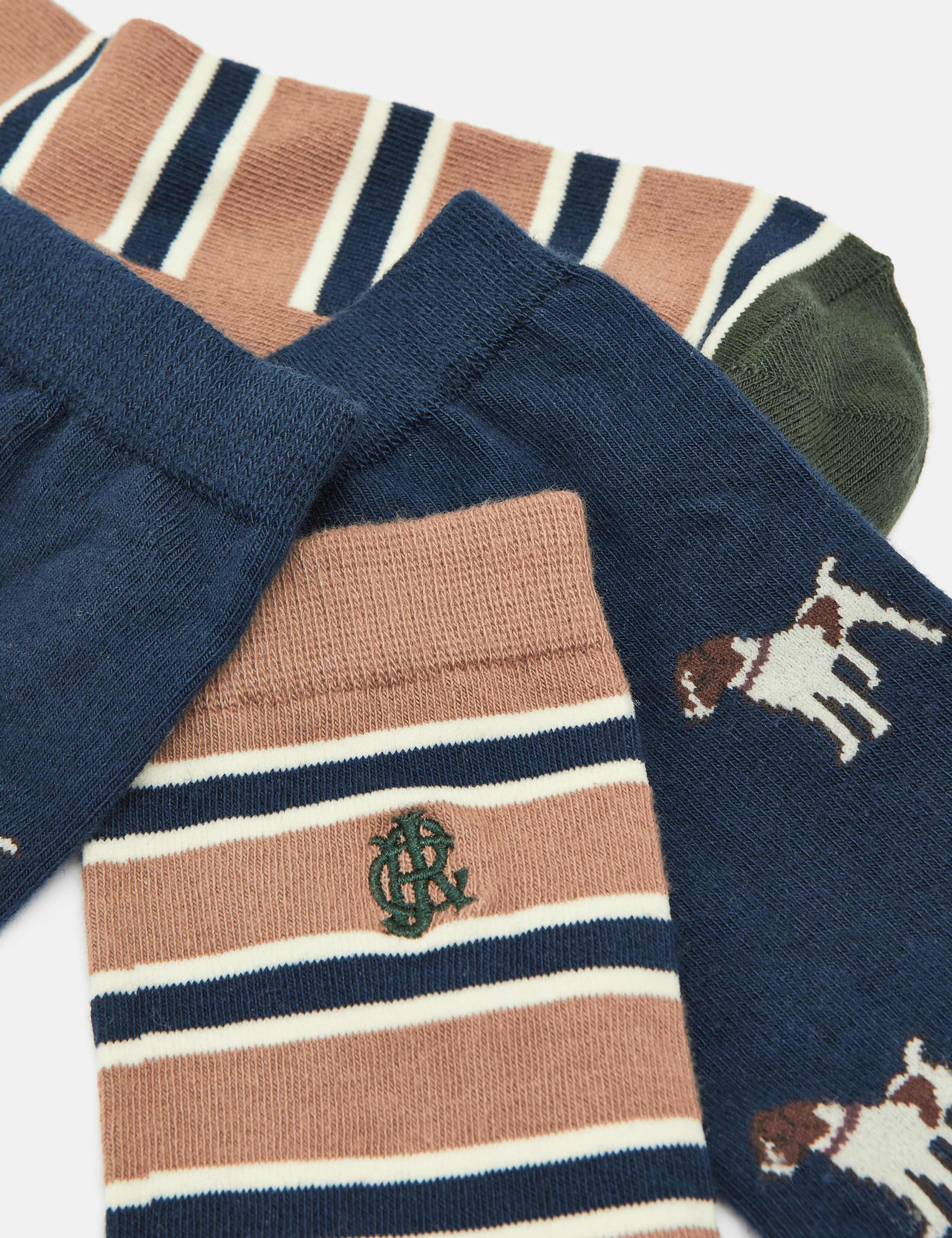 2pk Striped & Dog Cotton Rich Socks 2 of 5