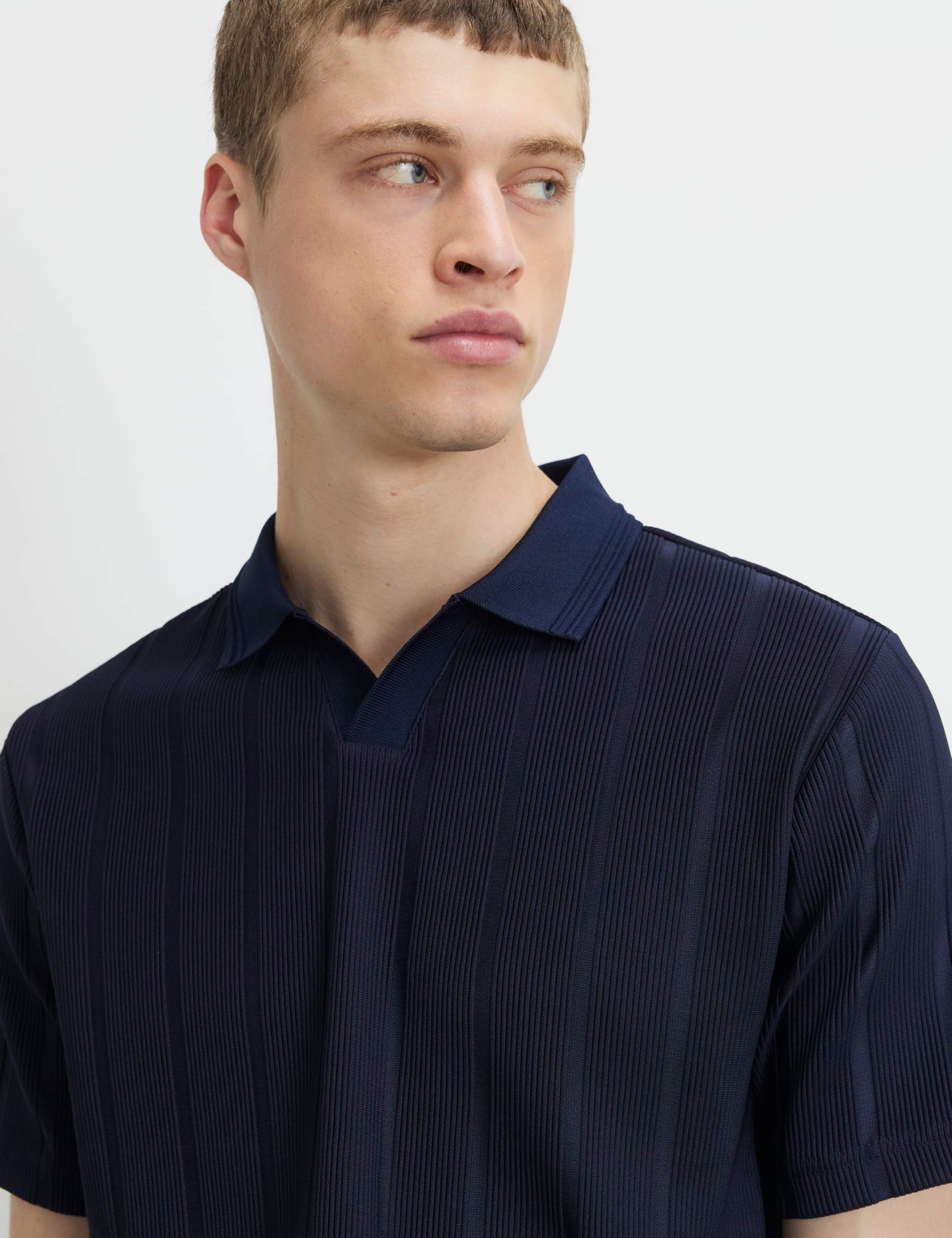 Textured Open Neck Knitted Polo Shirt 4 of 6