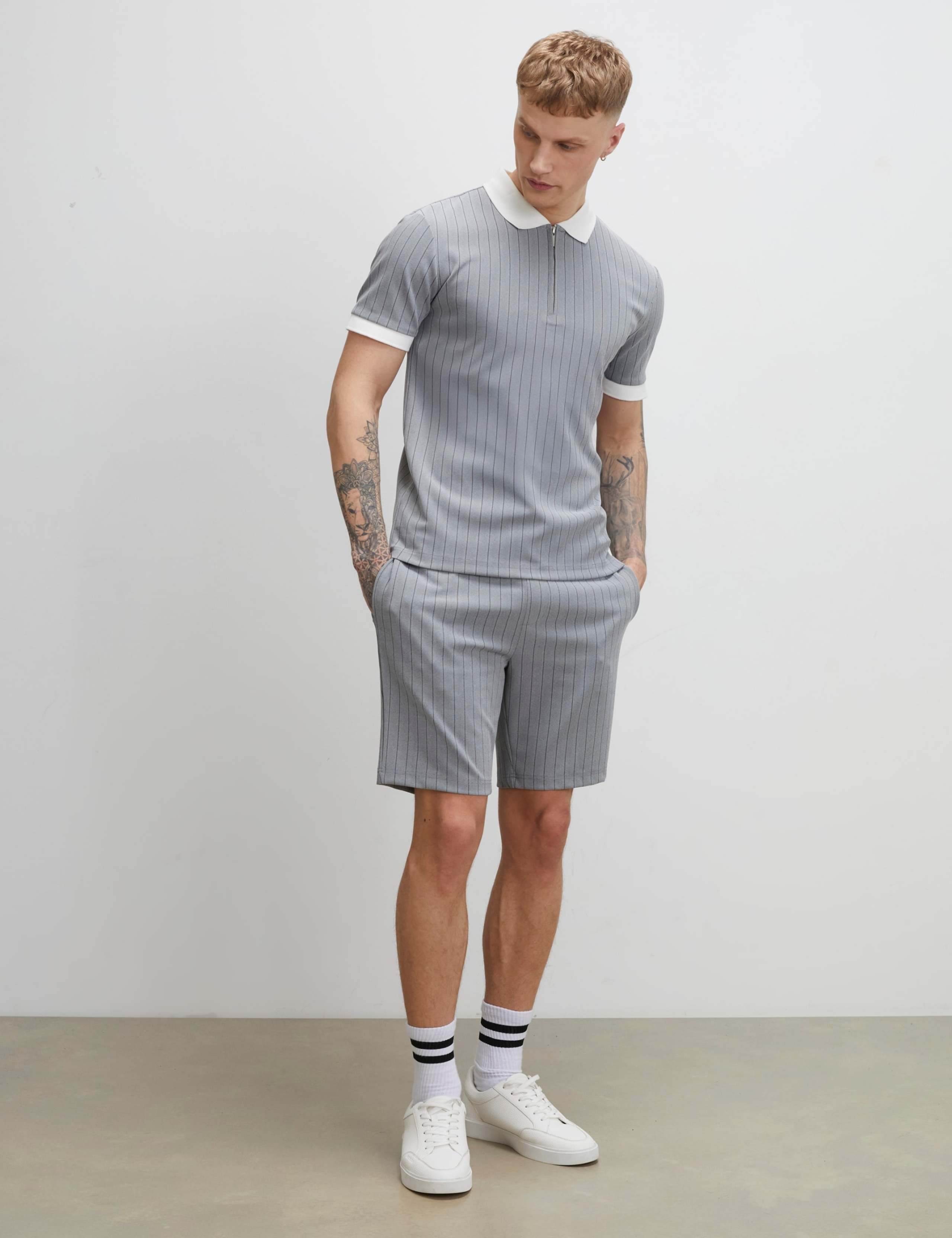 Slim Fit Pinstripe Half Zip Polo Shirt 2 of 6