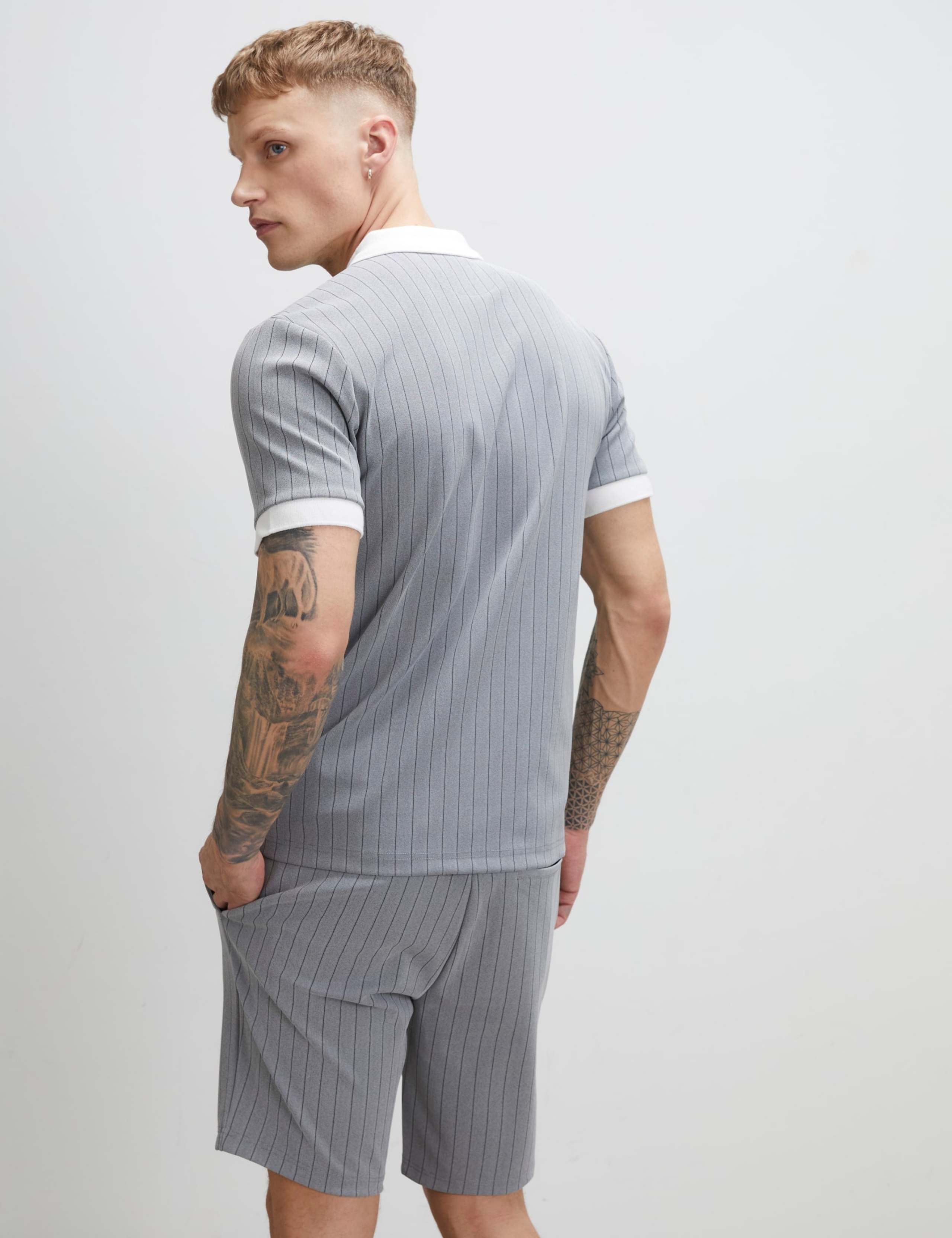 Slim Fit Pinstripe Half Zip Polo Shirt 3 of 6
