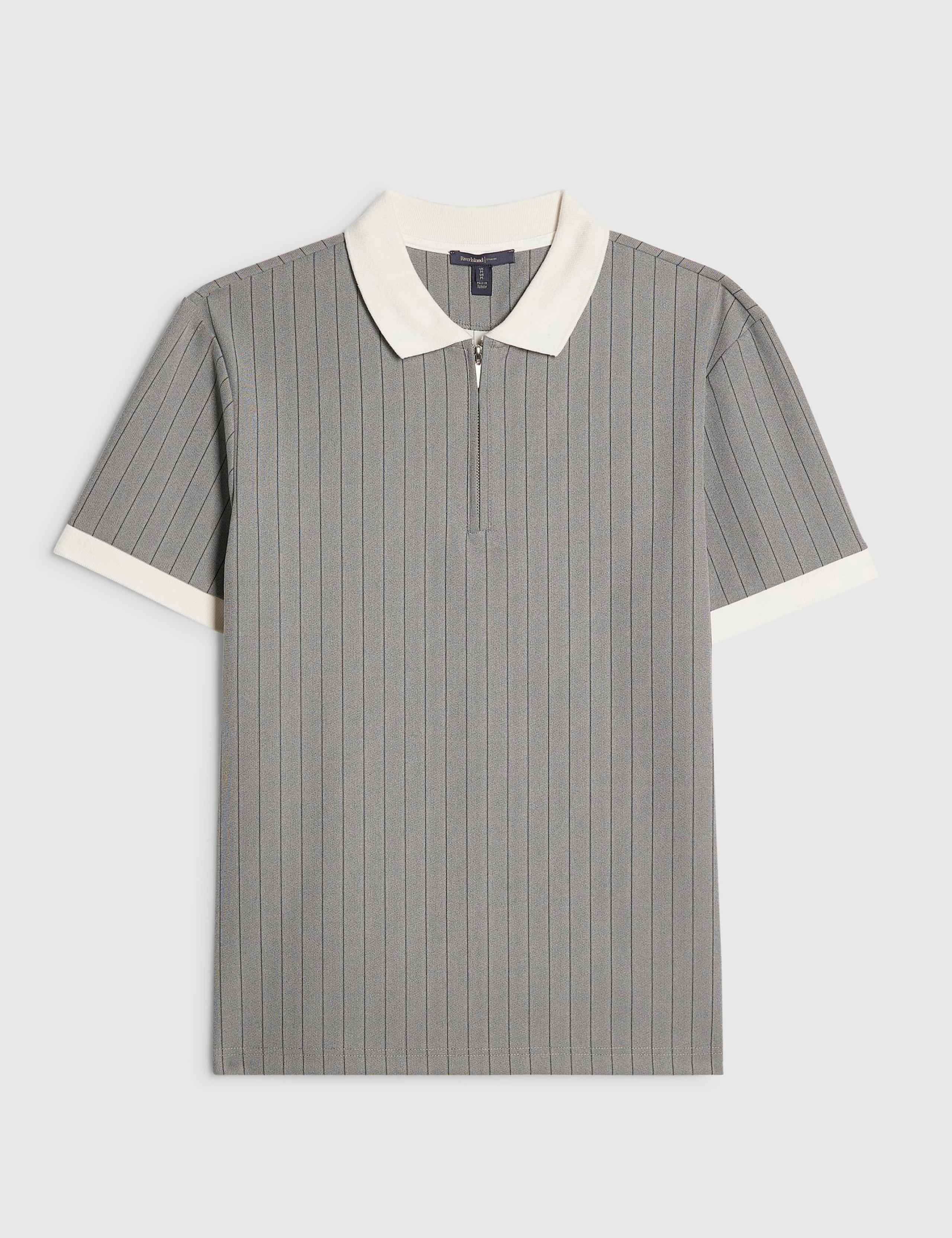 Slim Fit Pinstripe Half Zip Polo Shirt 5 of 6