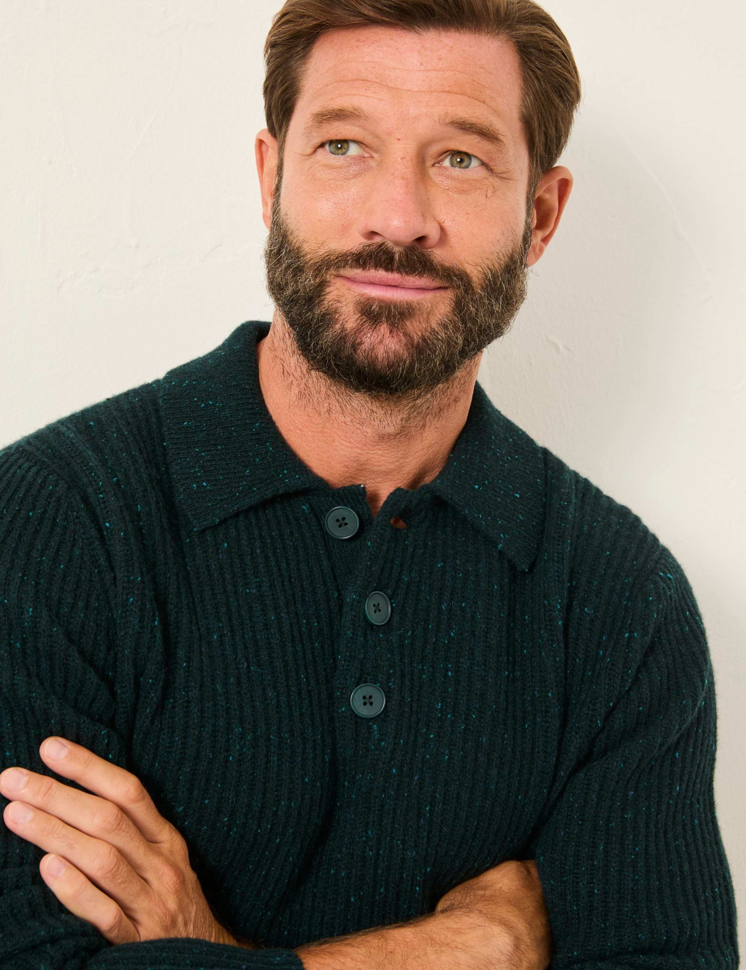 Lambswool Rich Textured Long Sleeve Polo Shirt 4 of 6