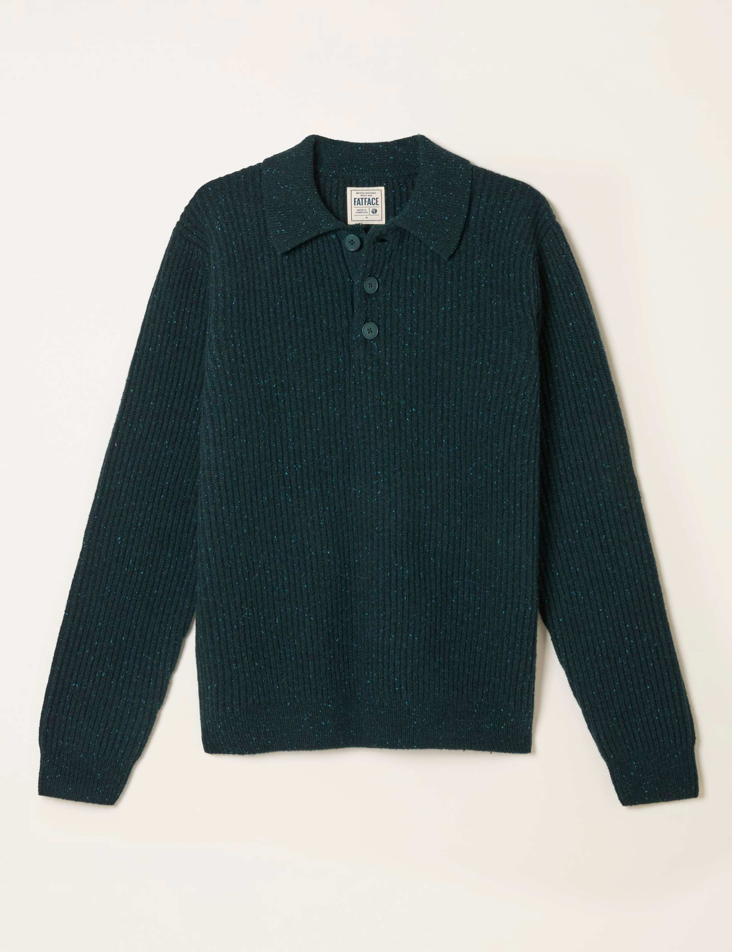 Lambswool Rich Textured Long Sleeve Polo Shirt 2 of 6