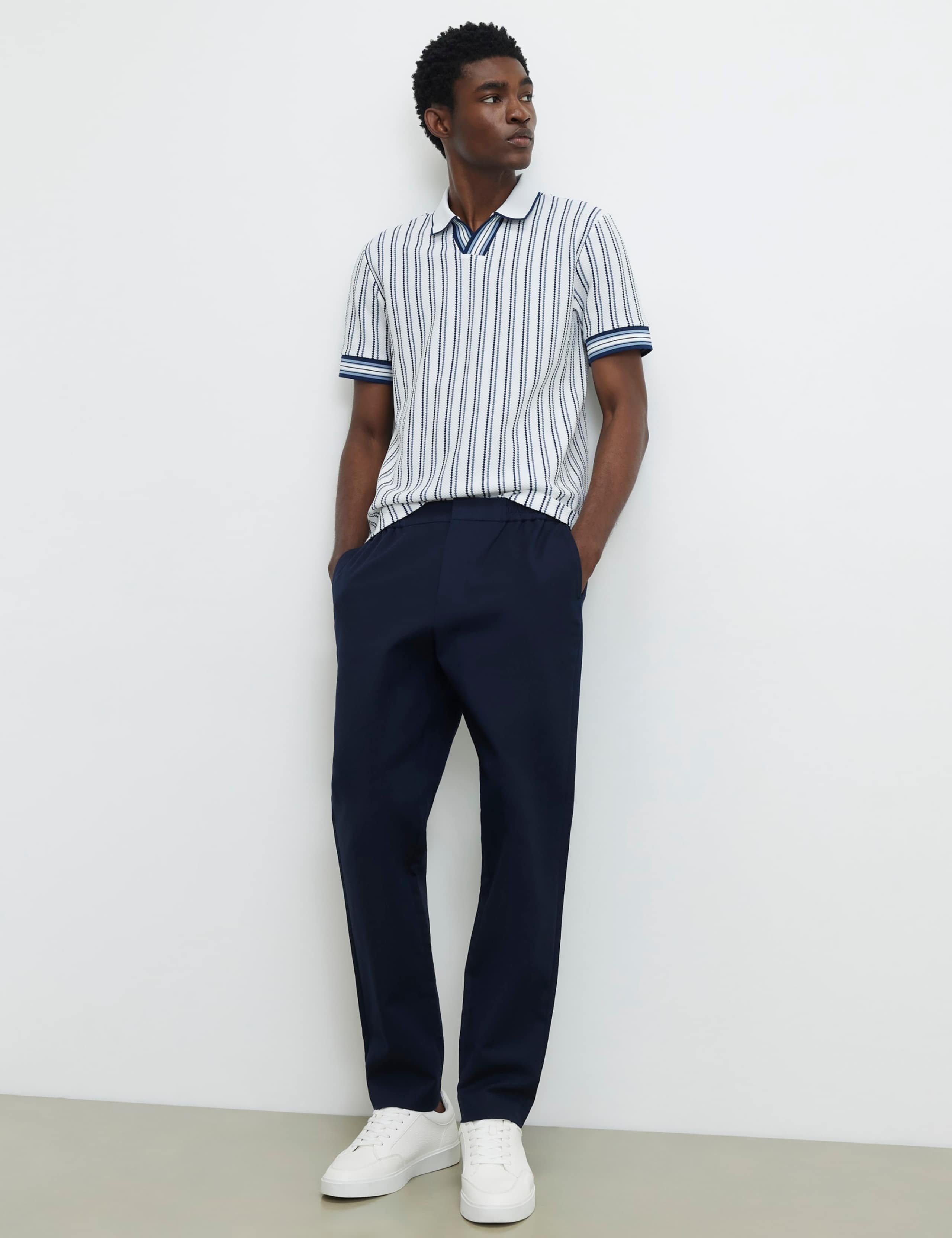 Striped Open Neck Knitted Polo Shirt 2 of 6