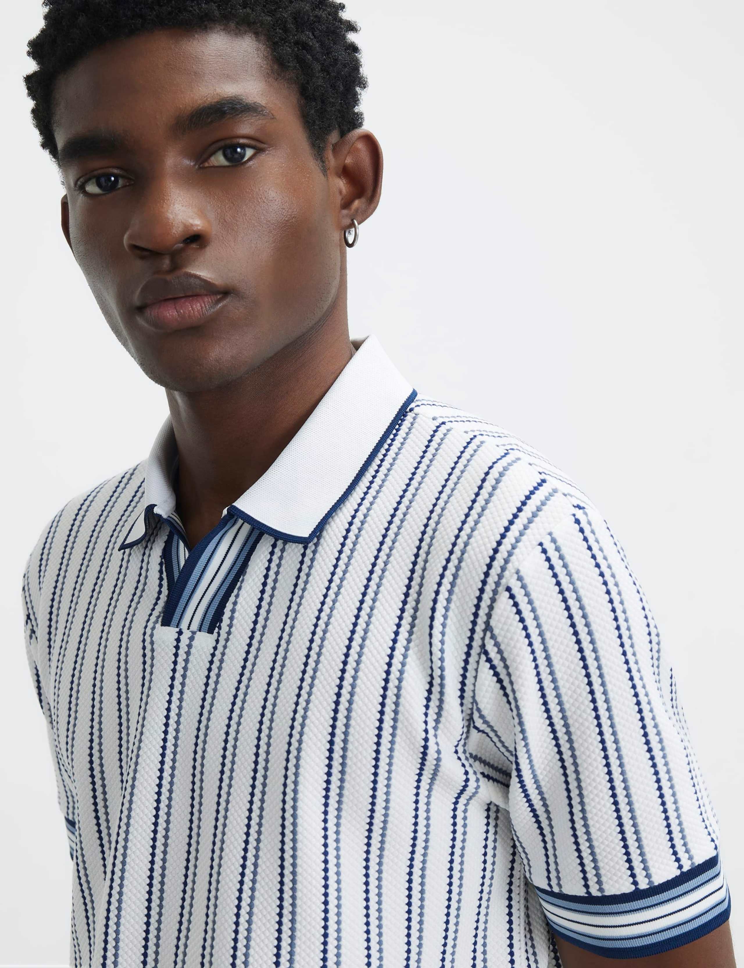 Striped Open Neck Knitted Polo Shirt 4 of 6