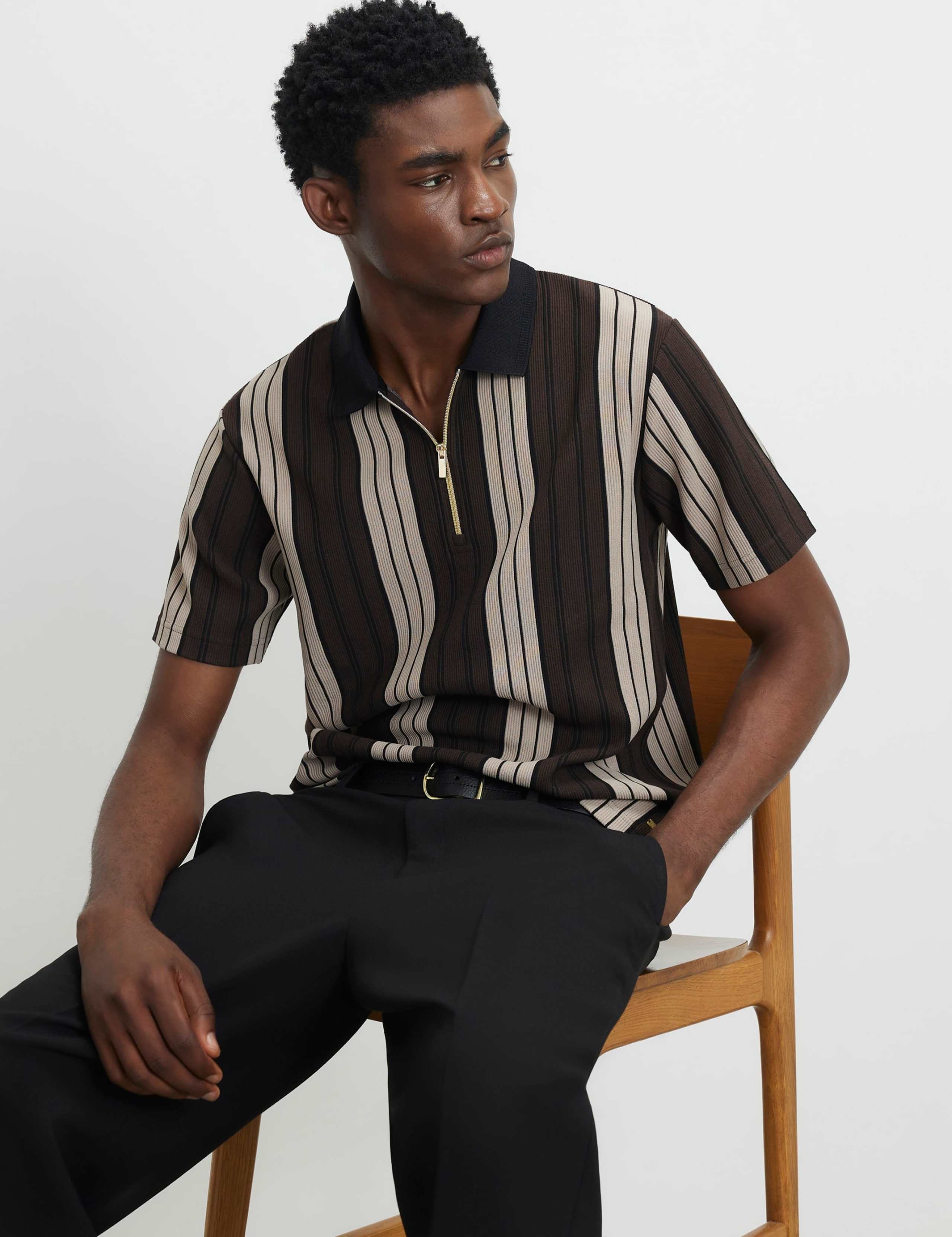 Striped Half Zip Knitted Polo Shirt 2 of 6